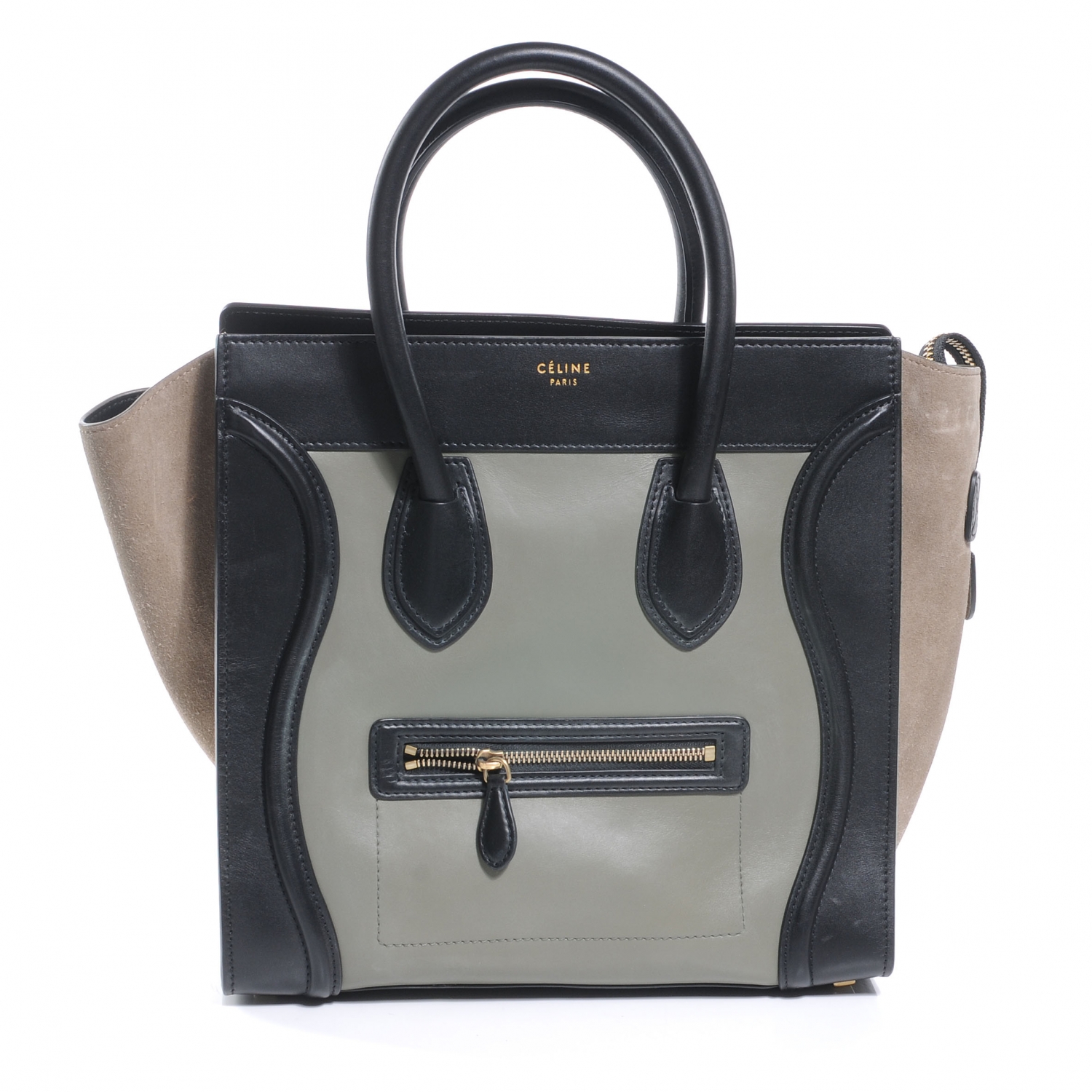 CELINE Smooth Calfskin Suede Mini Tri Color Luggage Black 50348