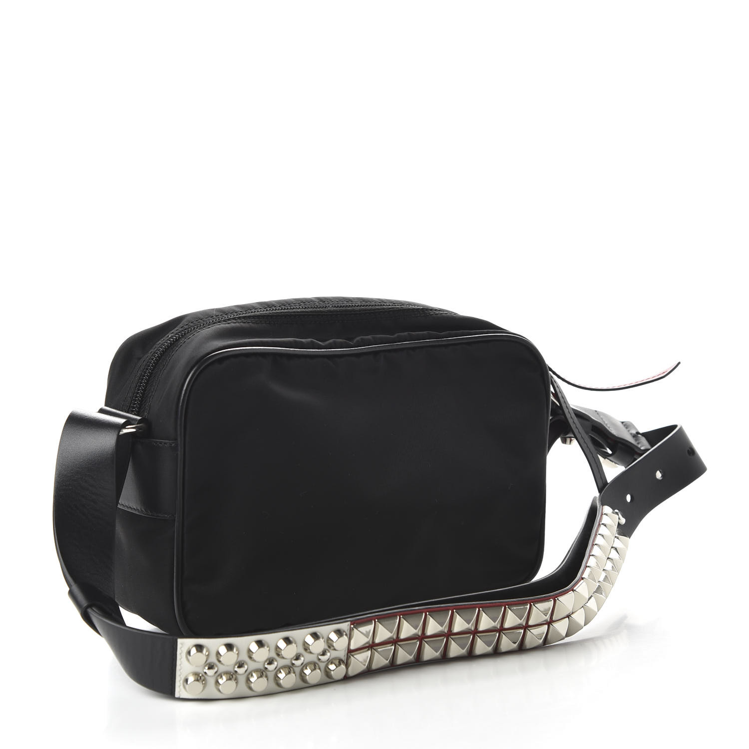 PRADA Tessuto Nylon Studded New Vela Shoulder Bag Black Fuoco 686147