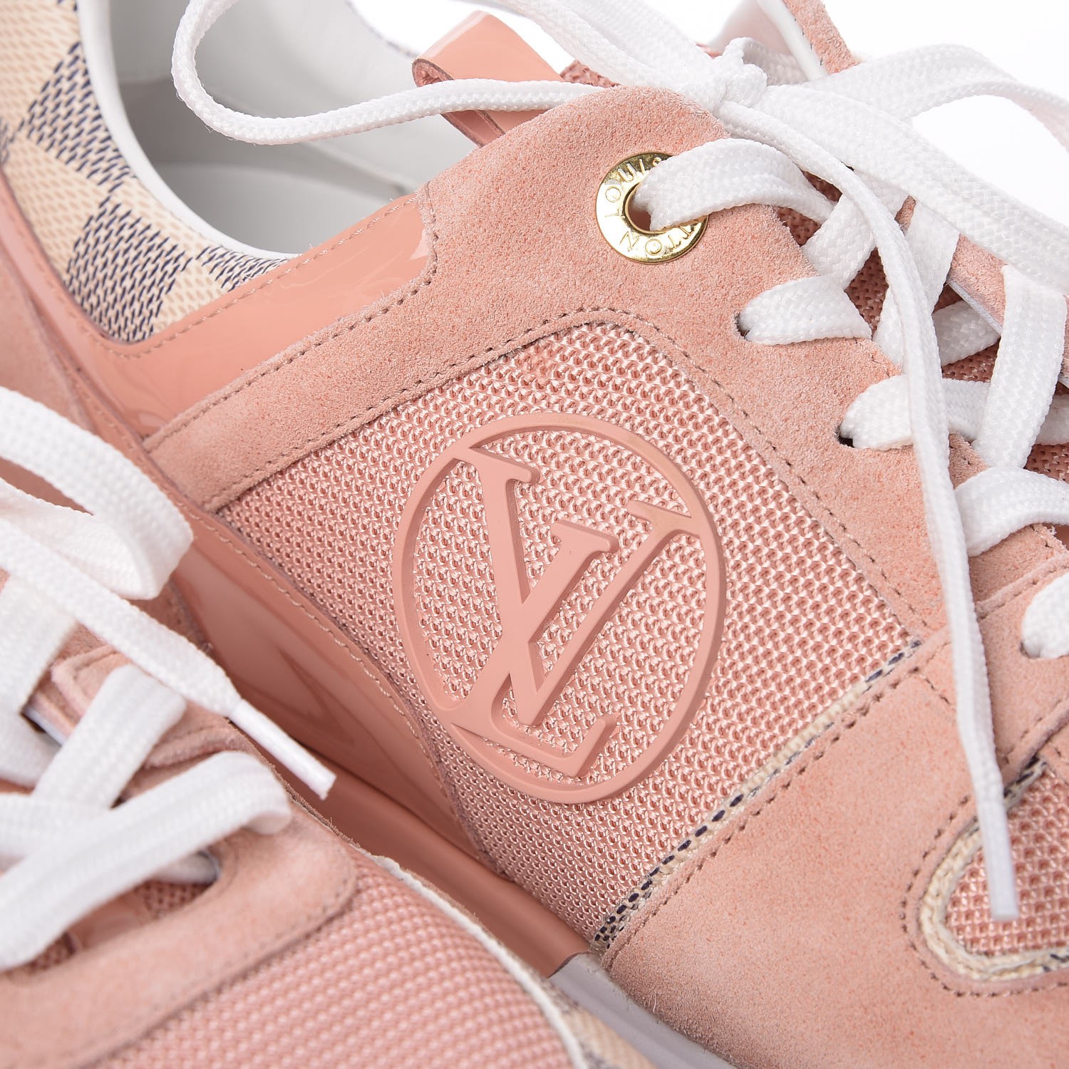 LOUIS VUITTON Suede Damier Azur Run Away Sneakers 37 5 Pink 248988