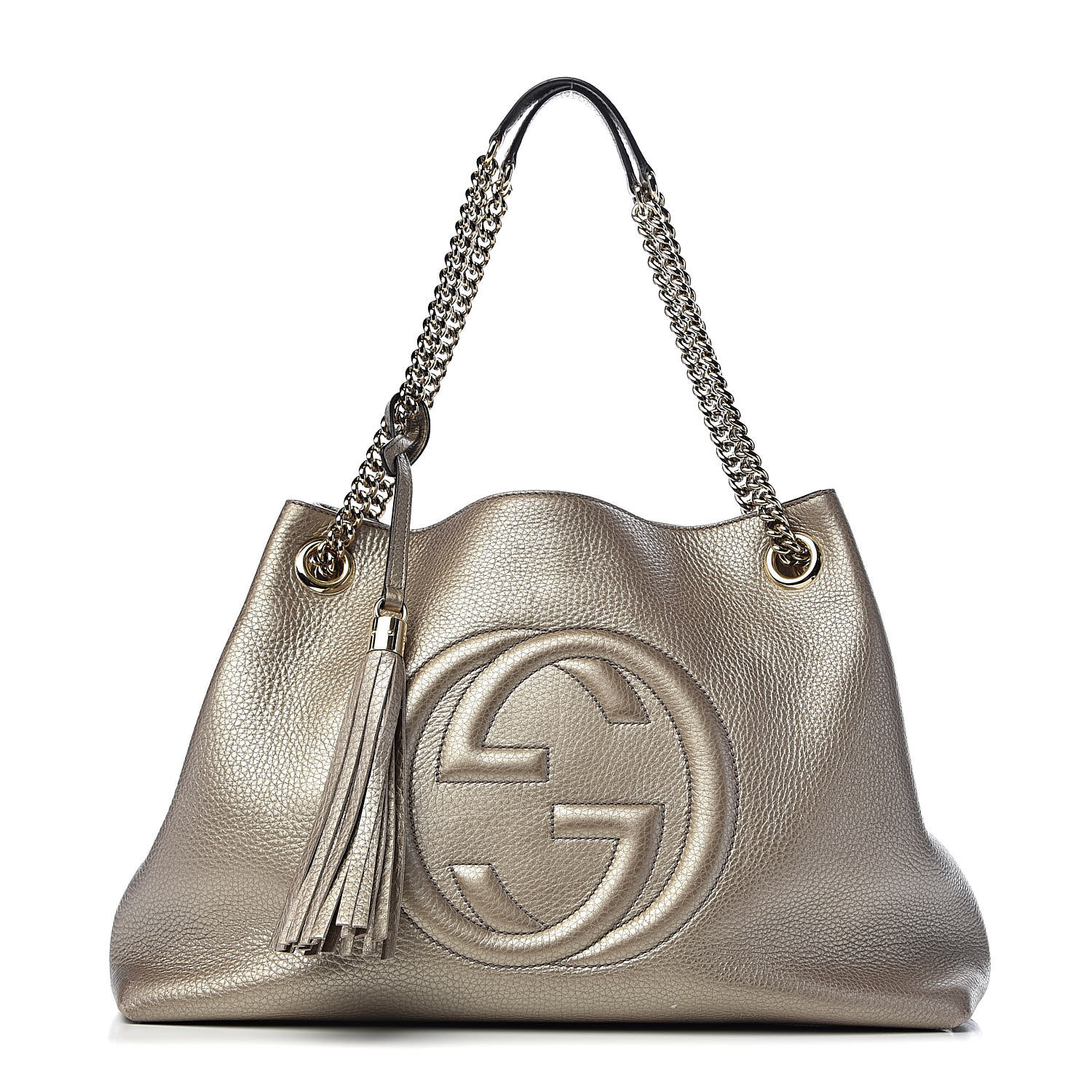 GUCCI Metallic Pebbled Calfskin Medium Soho Chain Shoulder Bag Golden