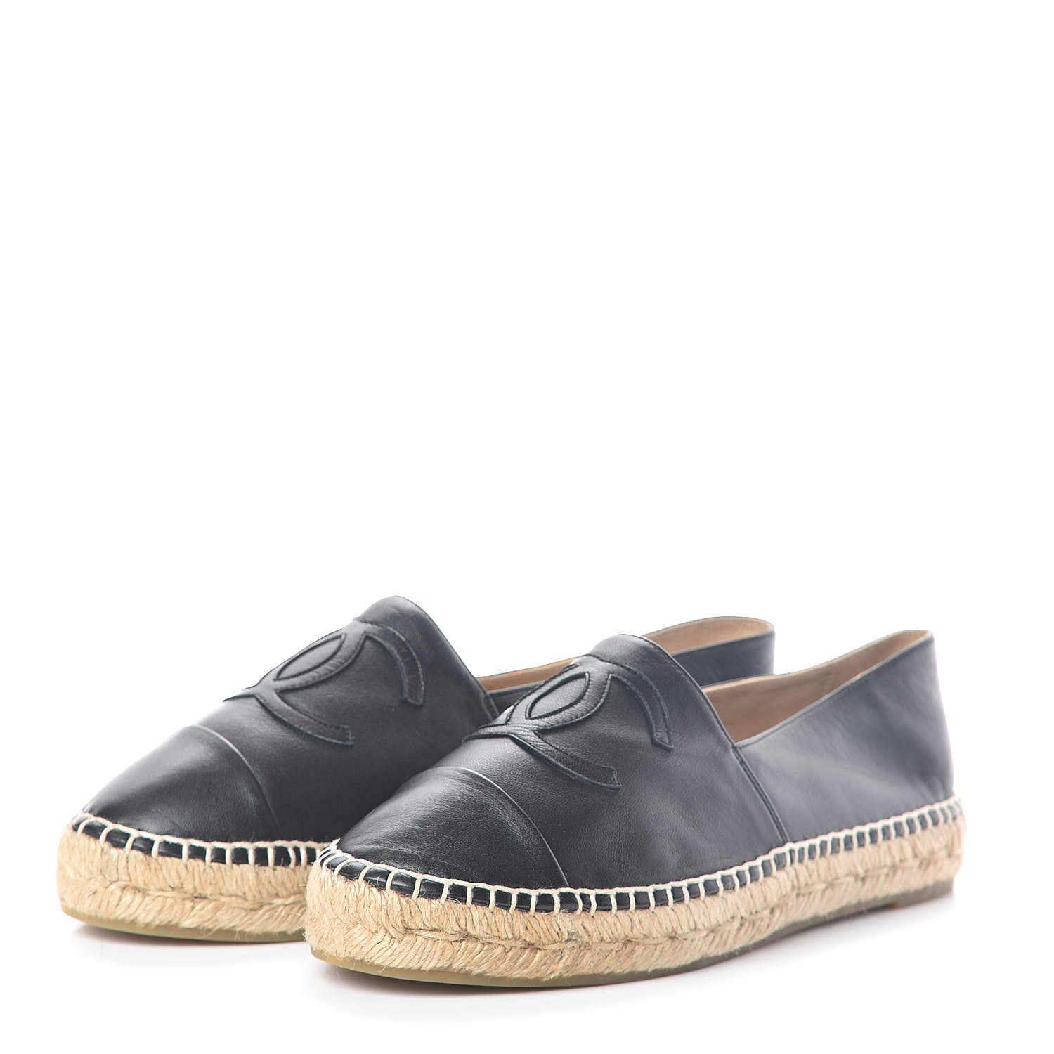 CHANEL Lambskin CC Espadrilles 38 Black 516948