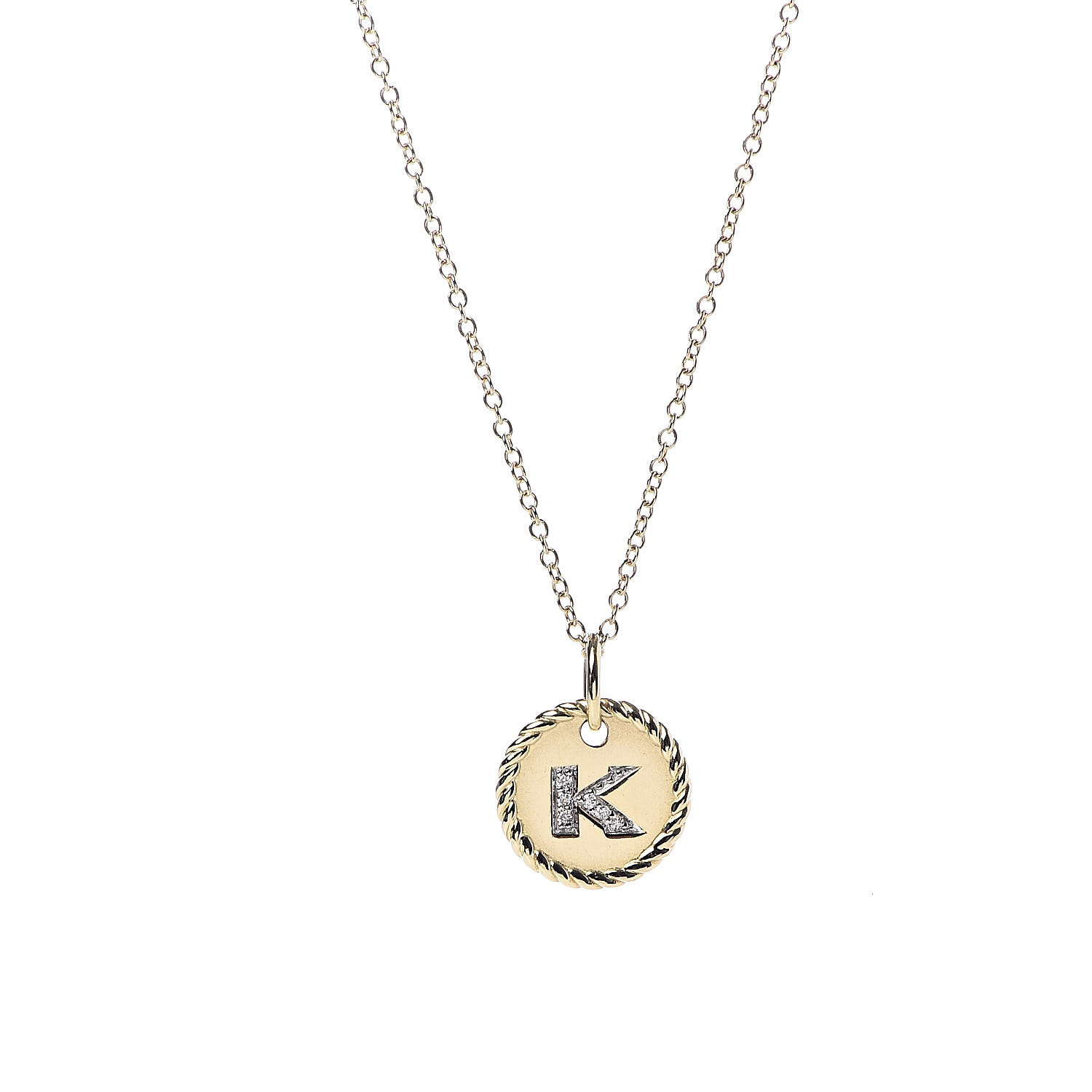 David Yurman K Yellow Gold Diamond Initial K Charm Pendant Necklace