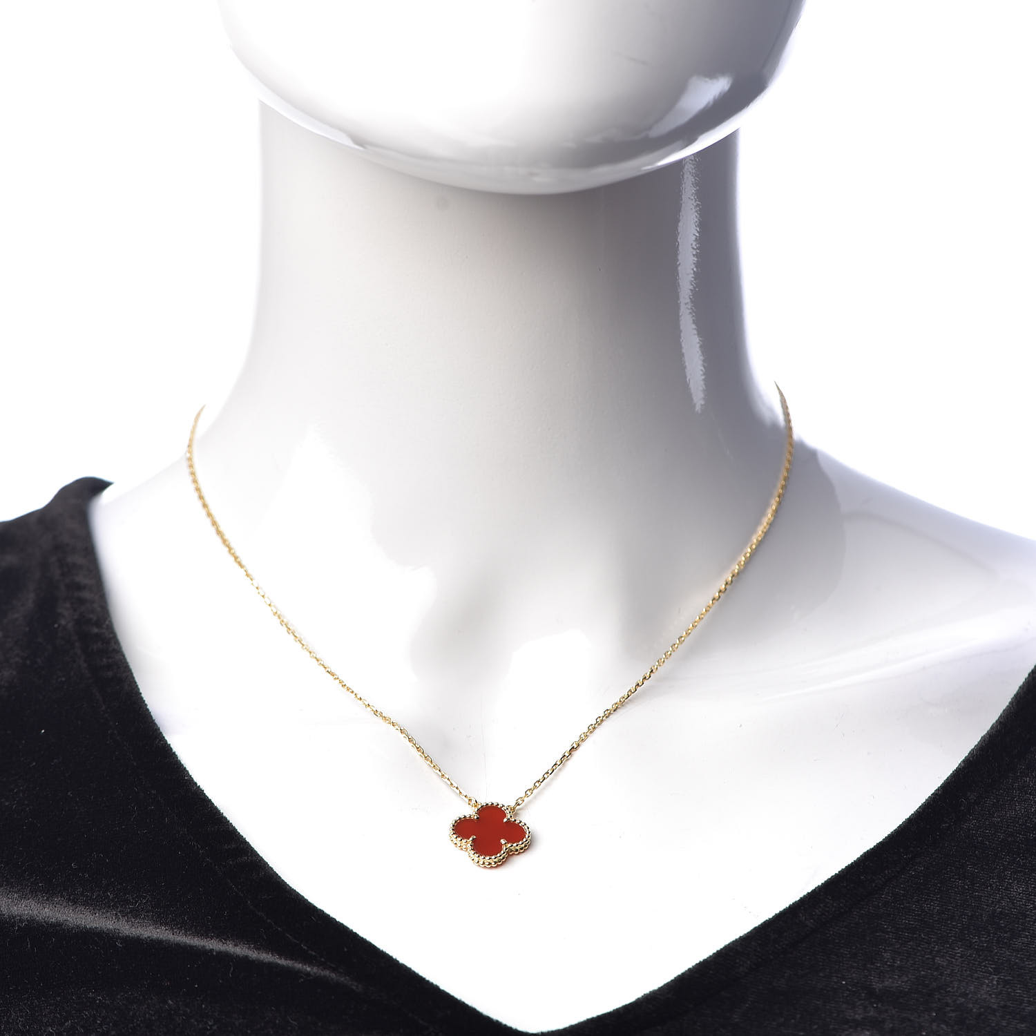 Van Cleef Arpels K Yellow Gold Carnelian Vintage Alhambra Pendant