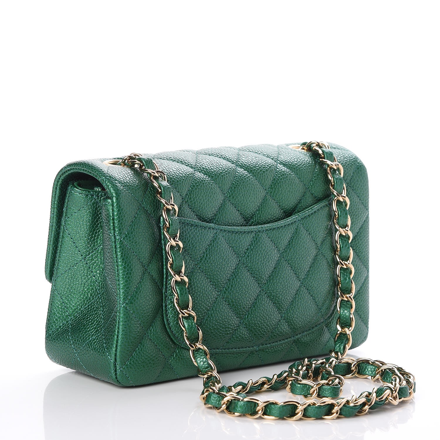 Chanel Metallic Caviar Quilted Mini Rectangular Flap Green