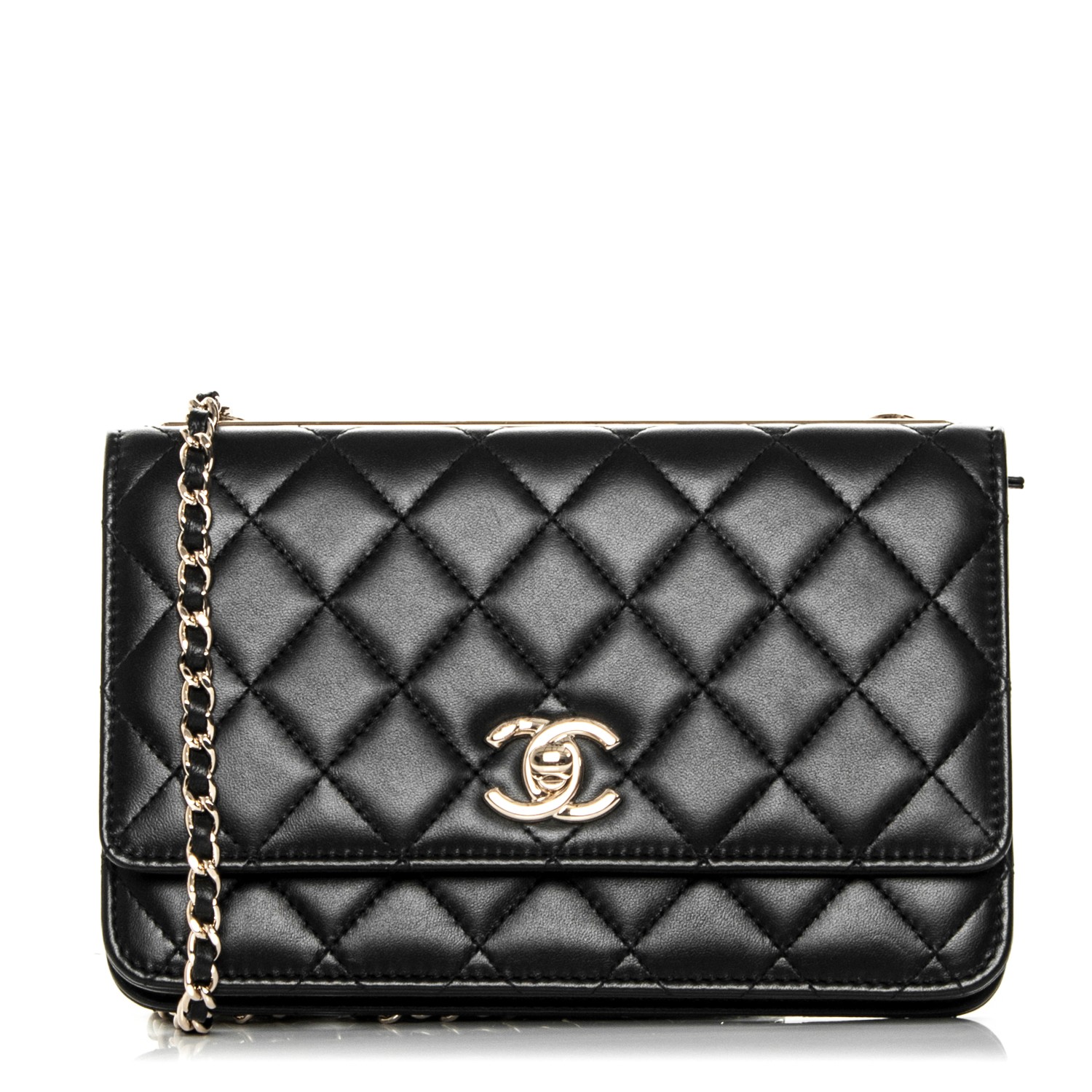 CHANEL Lambskin Quilted Trendy CC Wallet On Chain WOC Black 183812