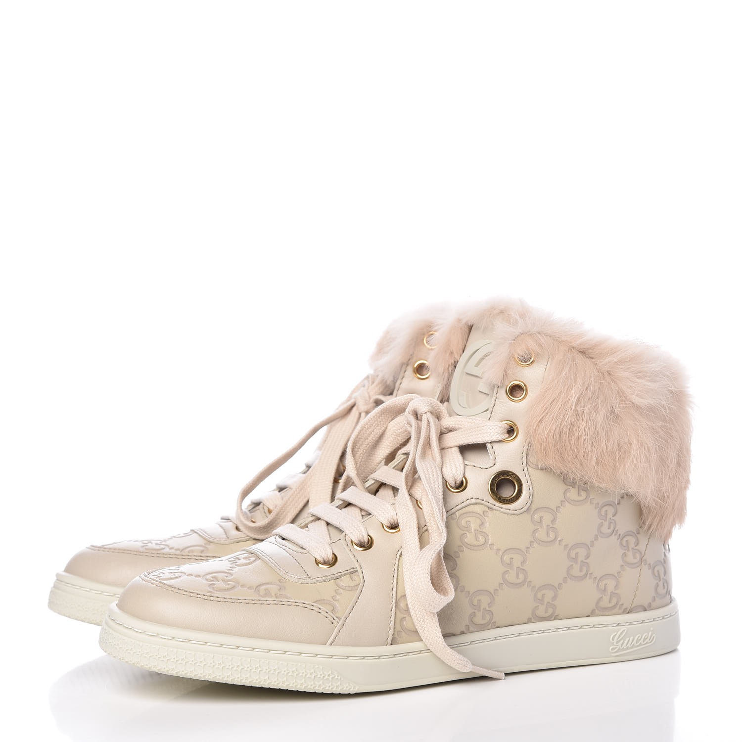 Gucci Guccissima Rabbit Fur Coda High Top Sneakers White