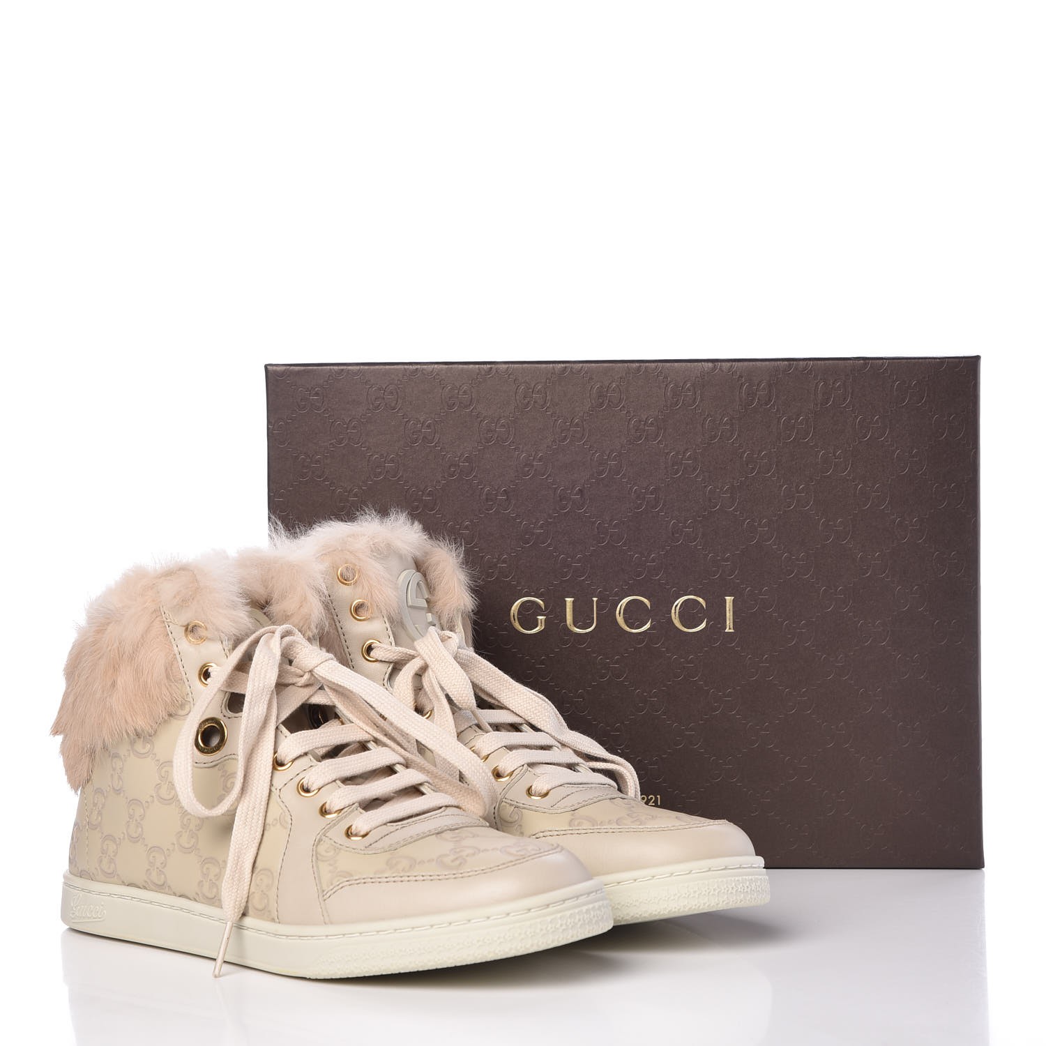 Gucci Guccissima Rabbit Fur Coda High Top Sneakers White