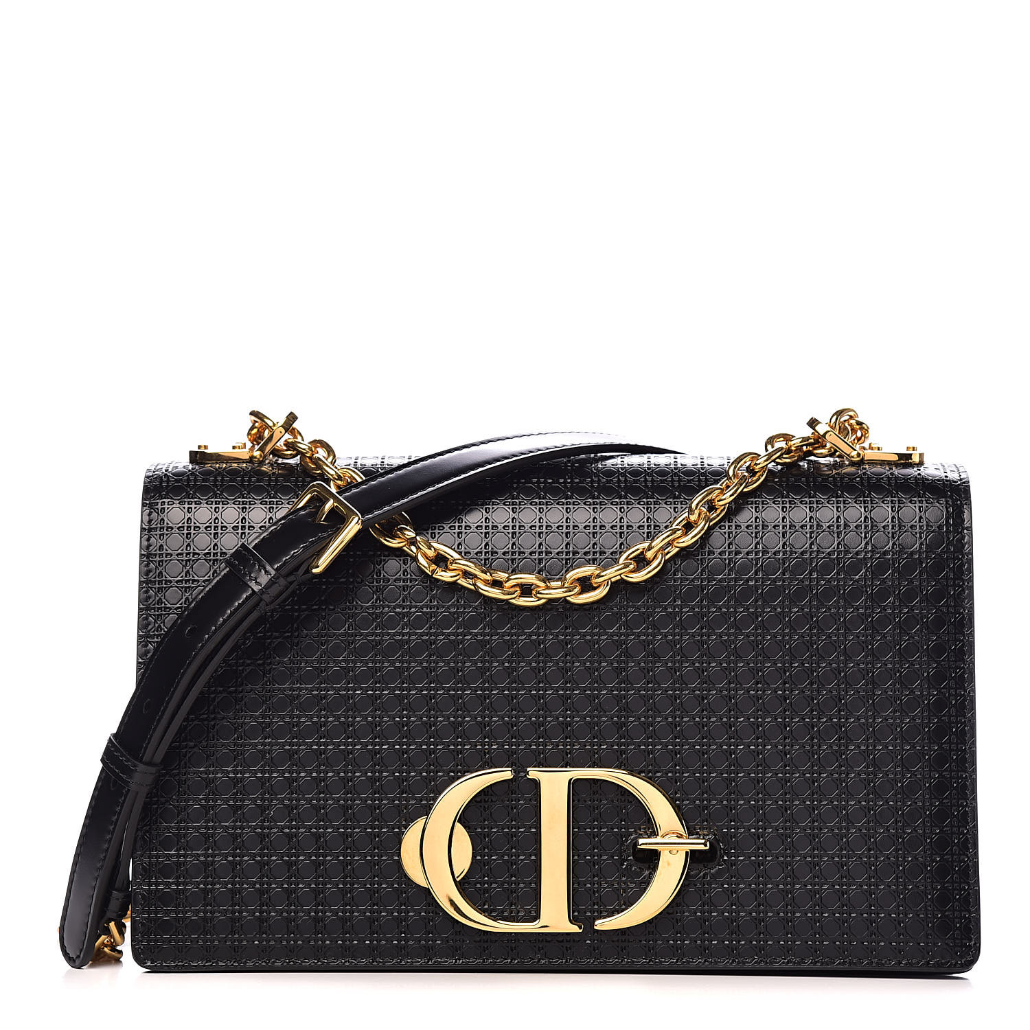 CHRISTIAN DIOR Patent Micro Cannage 30 Montaigne Chain Flap Bag Black