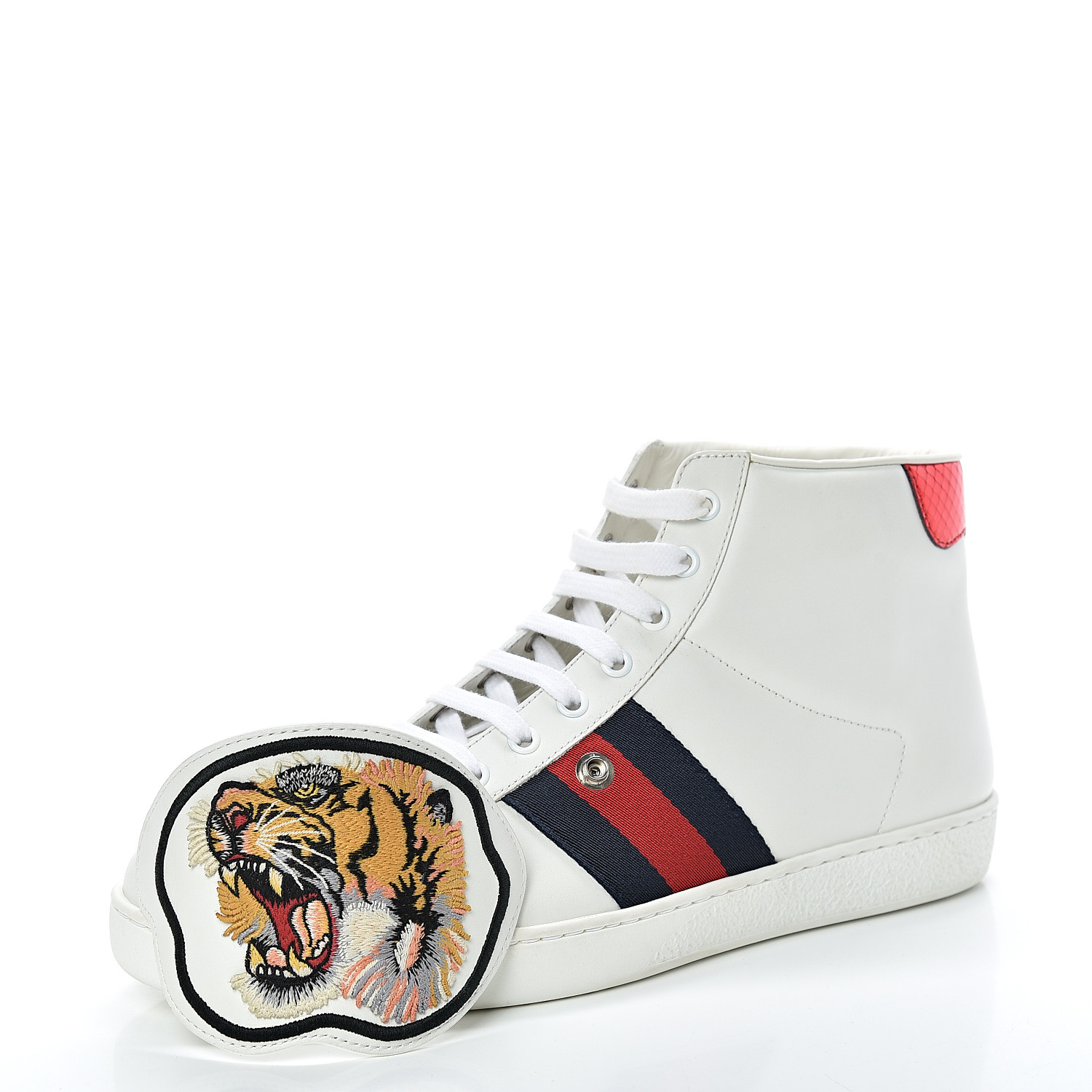 Gucci Calfskin Tiger Removable Patches Mens Ace High Top Sneakers