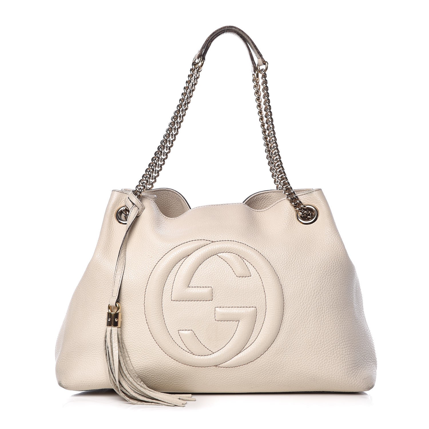 Gucci Pebbled Calfskin Medium Soho Chain Shoulder Bag Off White