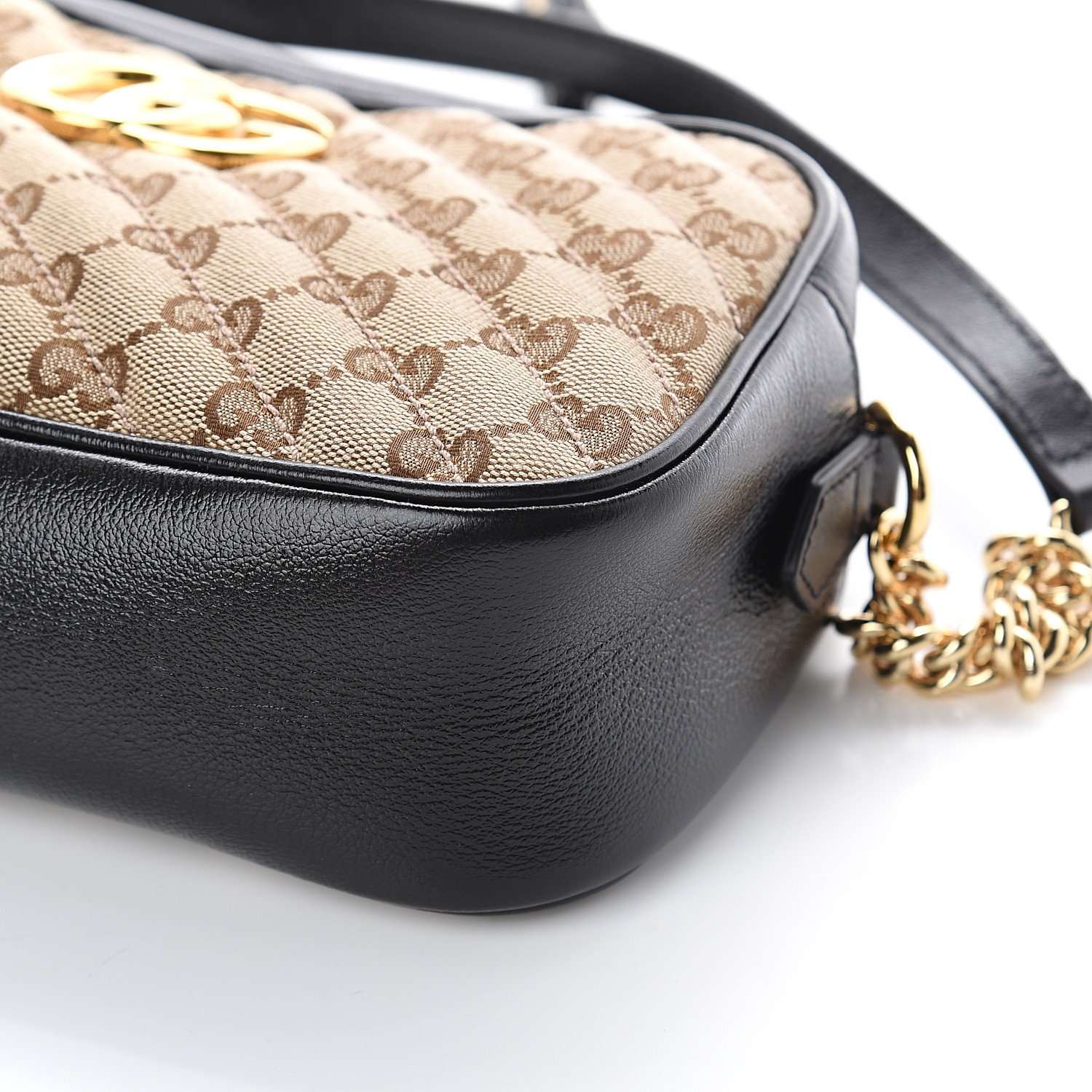 GUCCI Monogram Matelasse Small GG Marmont Chain Shoulder Bag Beige