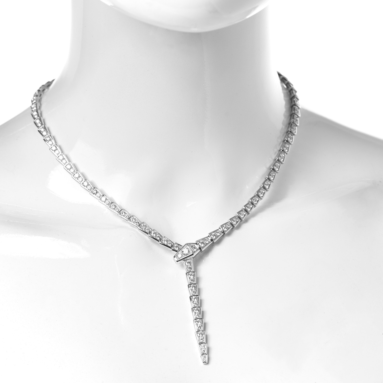 Bulgari K White Gold Diamond Pave Serpenti Viper Slim Necklace