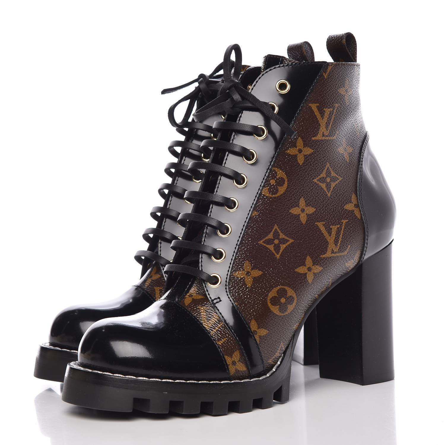 Louis Vuitton Patent Monogram Calfskin Star Trail Ankle Boots Black