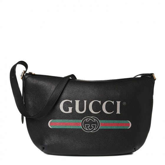 Gucci Grained Calfskin Logo Half Moon Hobo Black Fashionphile