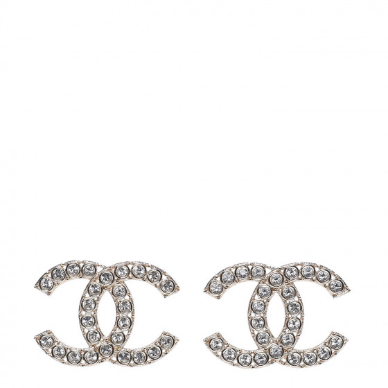 Chanel Crystal Cc Large Stud Earrings Gold