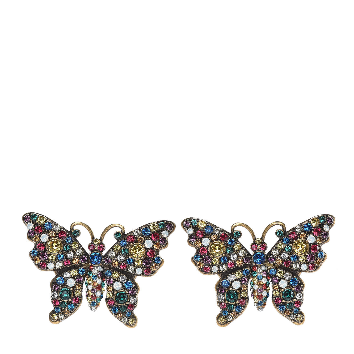 GUCCI Metal Crystal Butterfly Stud Earrings Aged Gold Multicolor 389081 ...