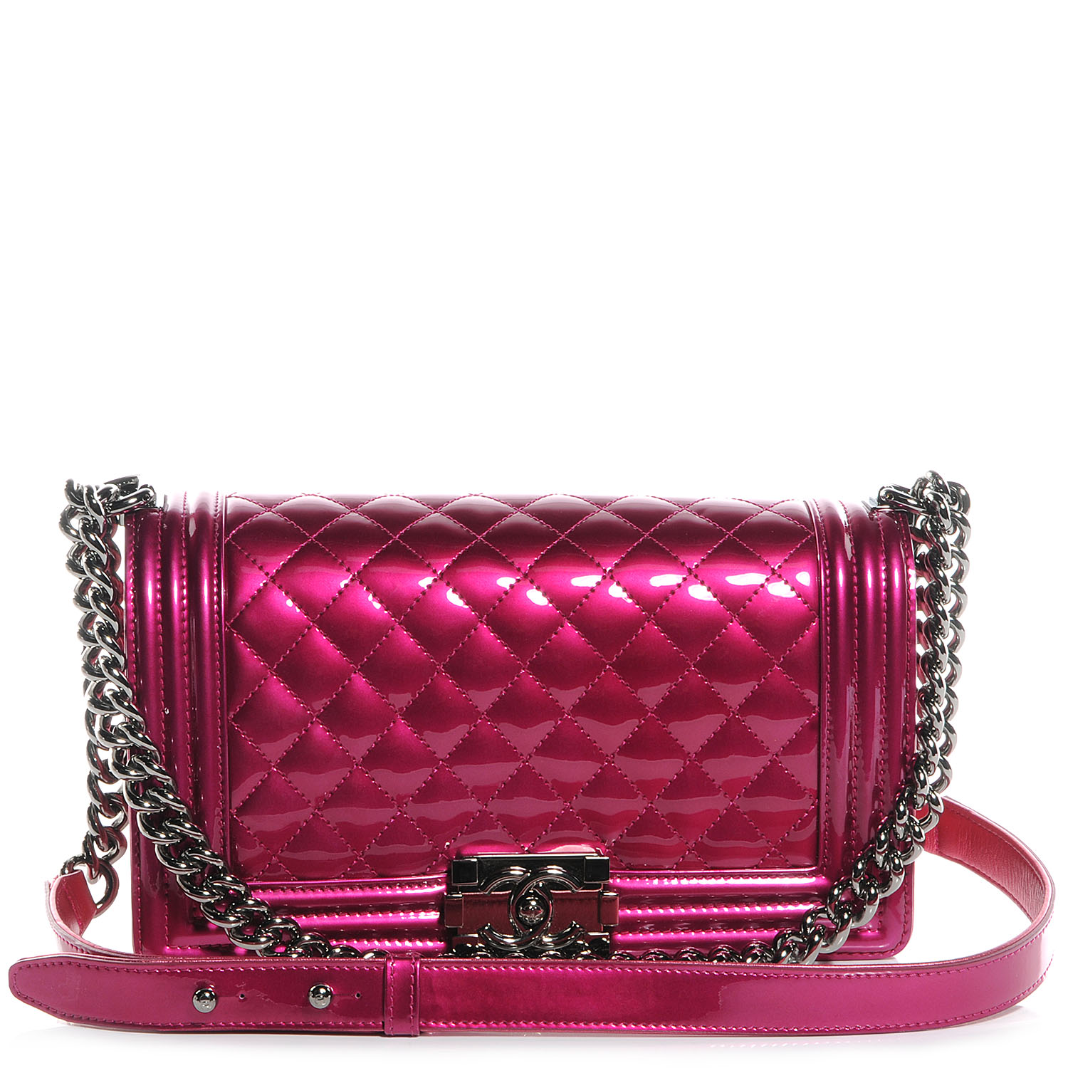 CHANEL Metallic Patent Calfskin Medium Boy Flap Pink 60778