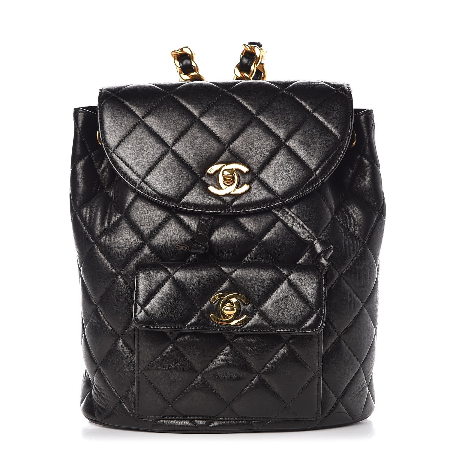 CHANEL Lambskin Quilted Drawstring Backpack Black 311048