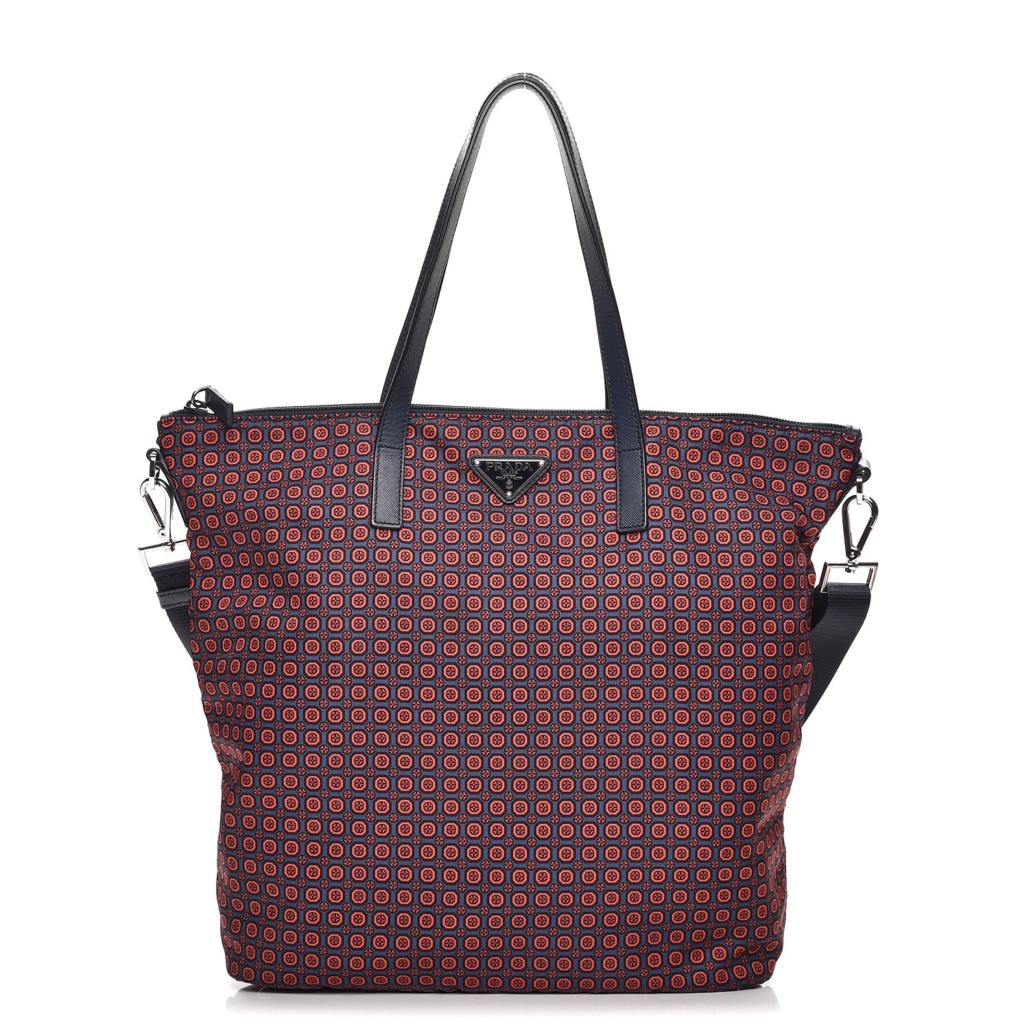 PRADA Tessuto Nylon Saffiano Media Print Tote Rosso 225833 | FASHIONPHILE