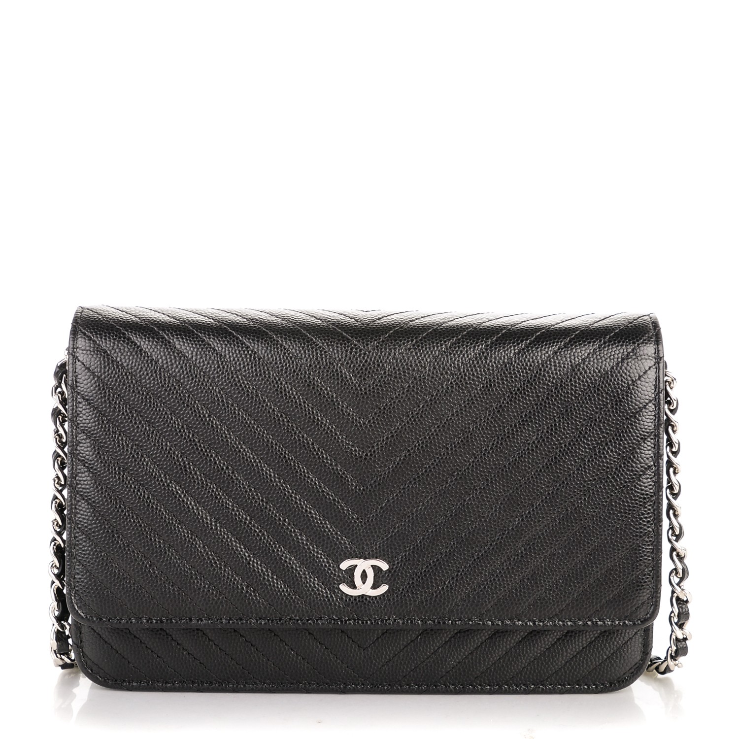 chanel wallet on a chain black caviar