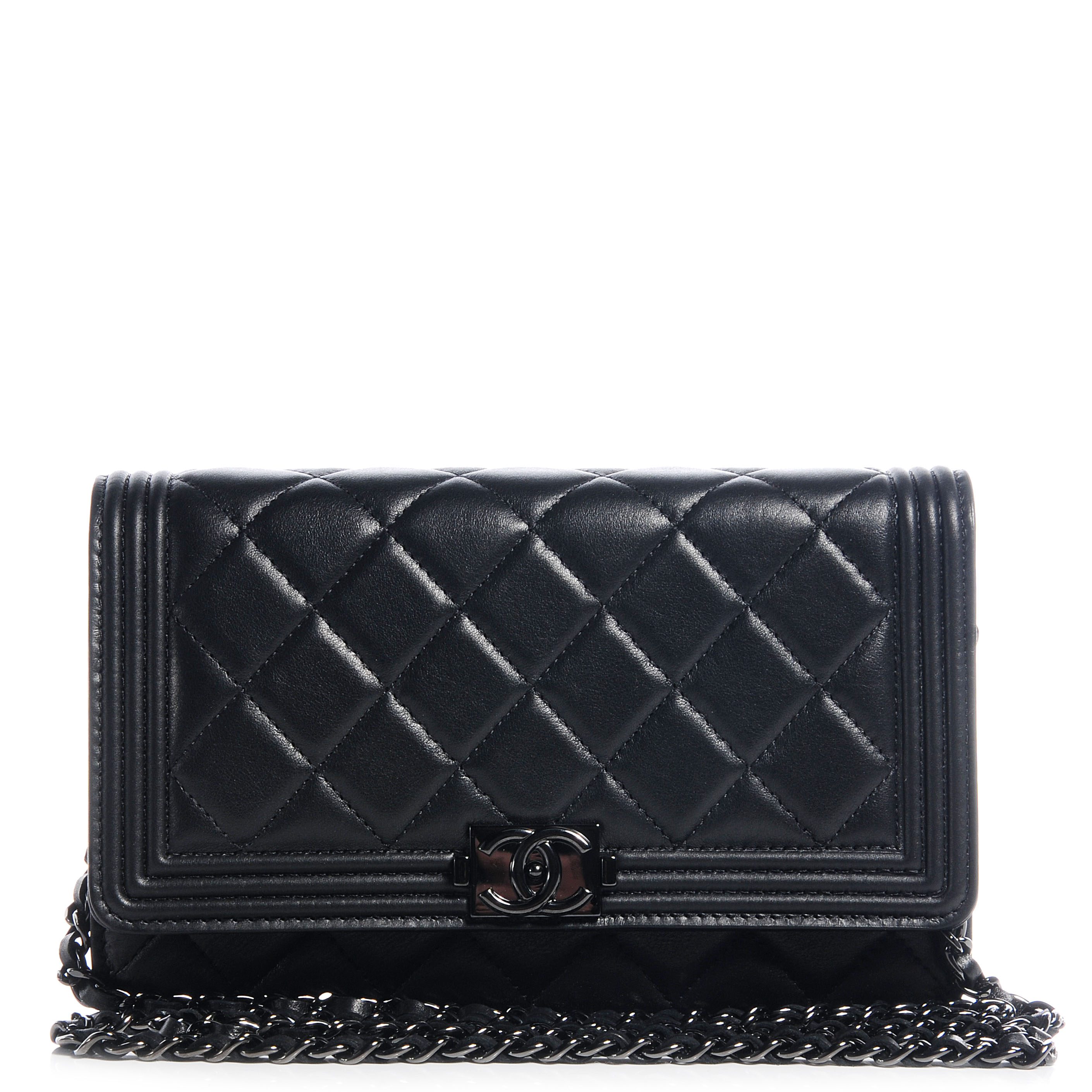 Chanel Lambskin Quilted Boy Wallet On Chain Woc So Black Fashionphile