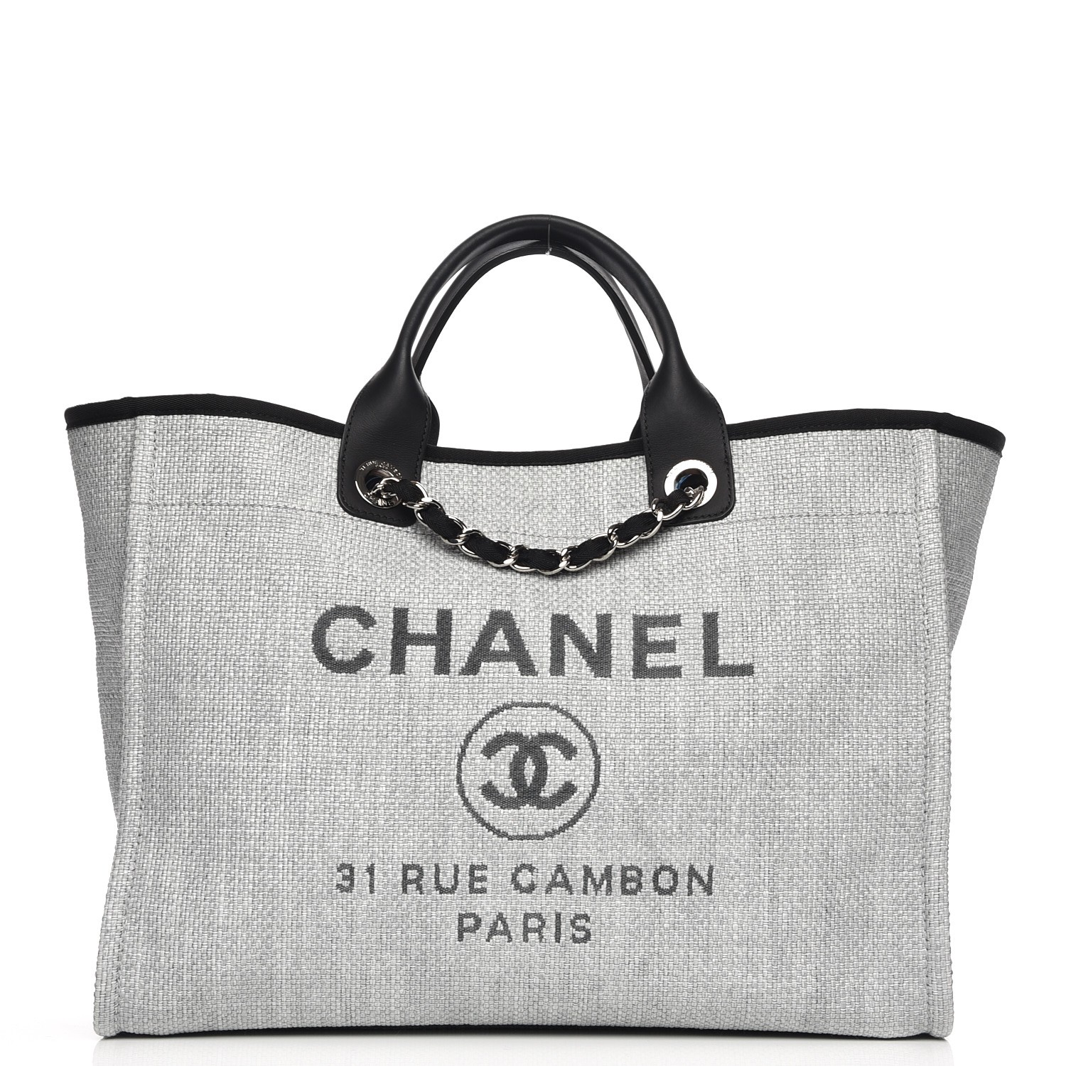 CHANEL Canvas Large Deauville Tote Grey 208819