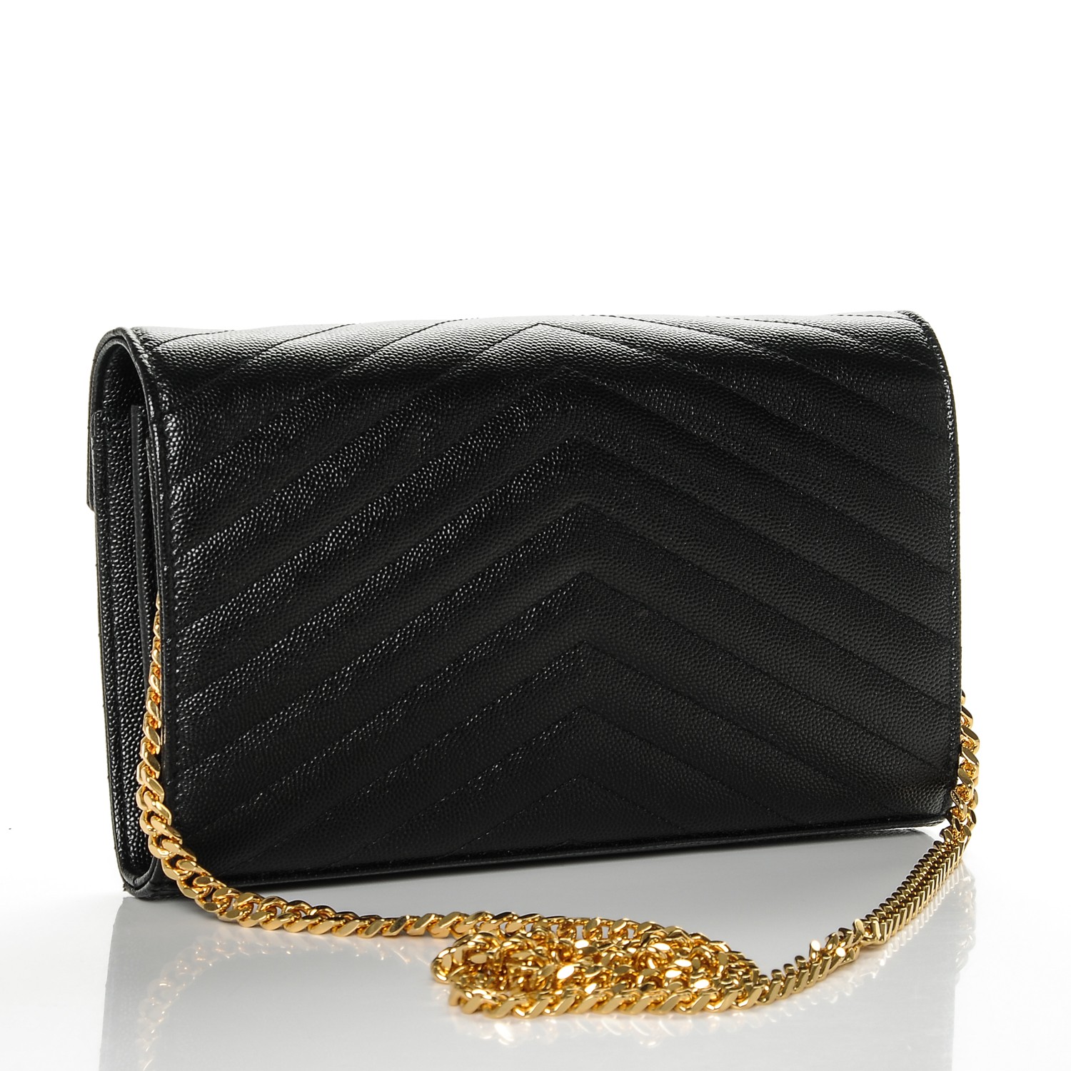 SAINT LAURENT Grain De Poudre Matelasse Chevron Monogram Chain Wallet ...