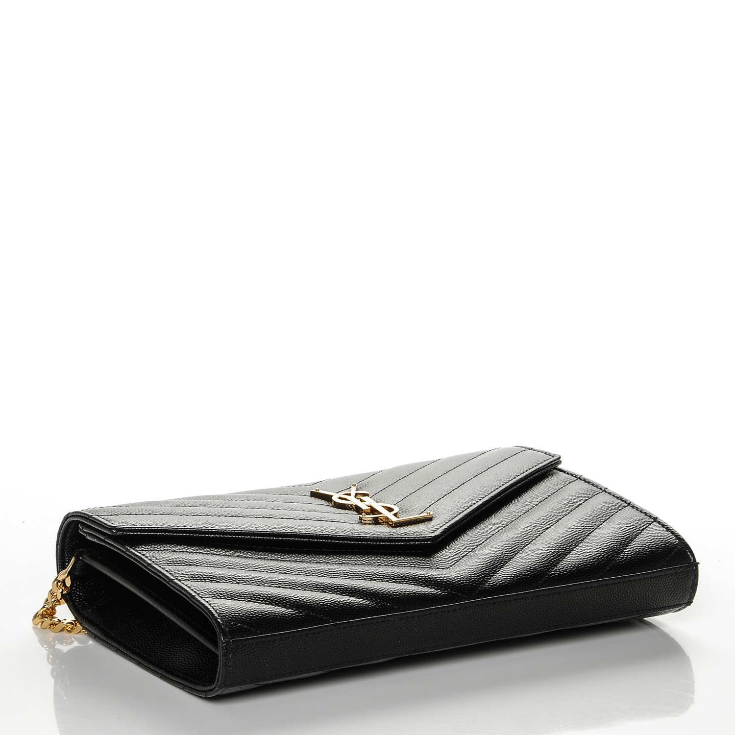 grain de poudre matelasse chevron monogram chain wallet black