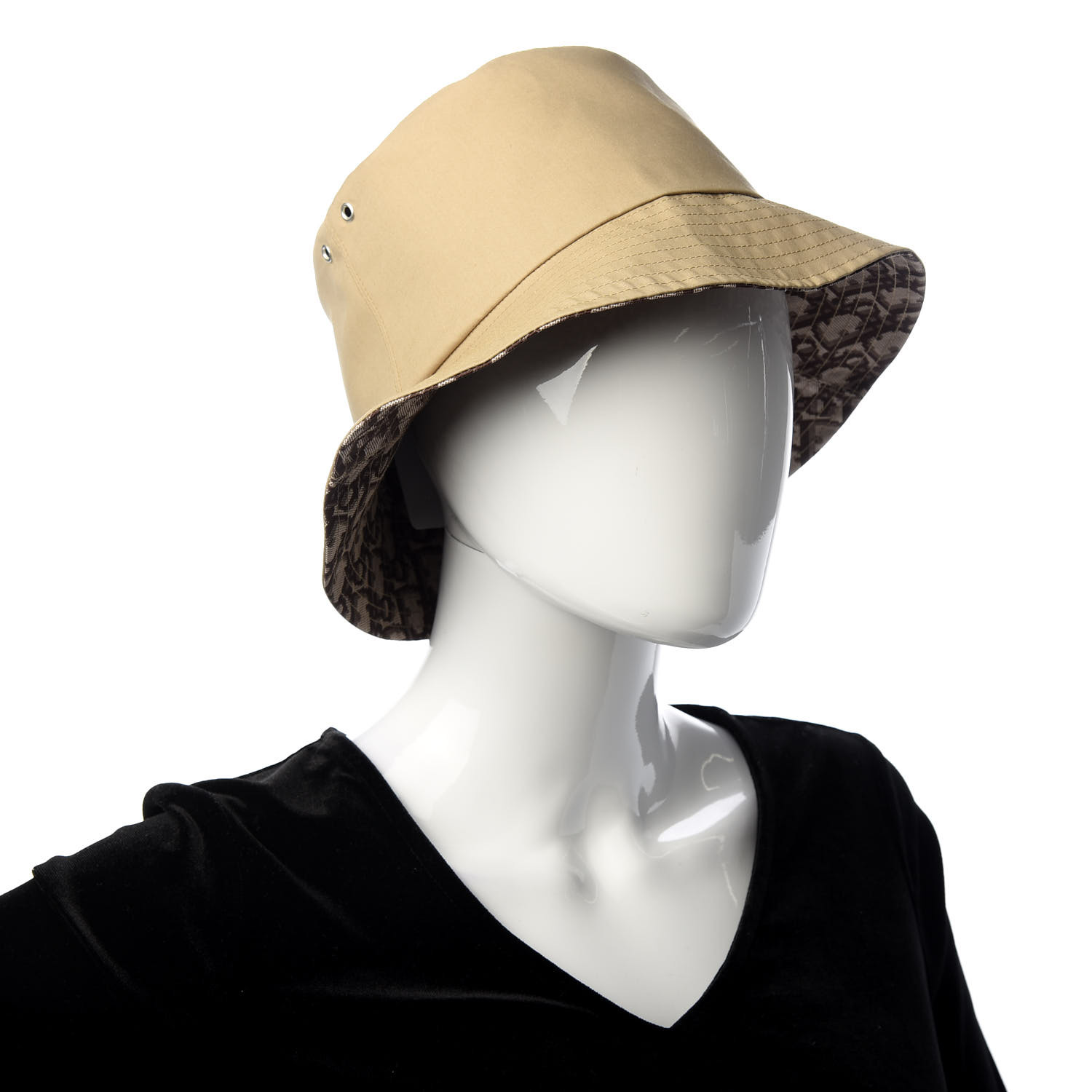 CHRISTIAN DIOR Polyester Cotton Oblique Teddy-D Brim Bucket Hat 57 Beige 692493 | FASHIONPHILE