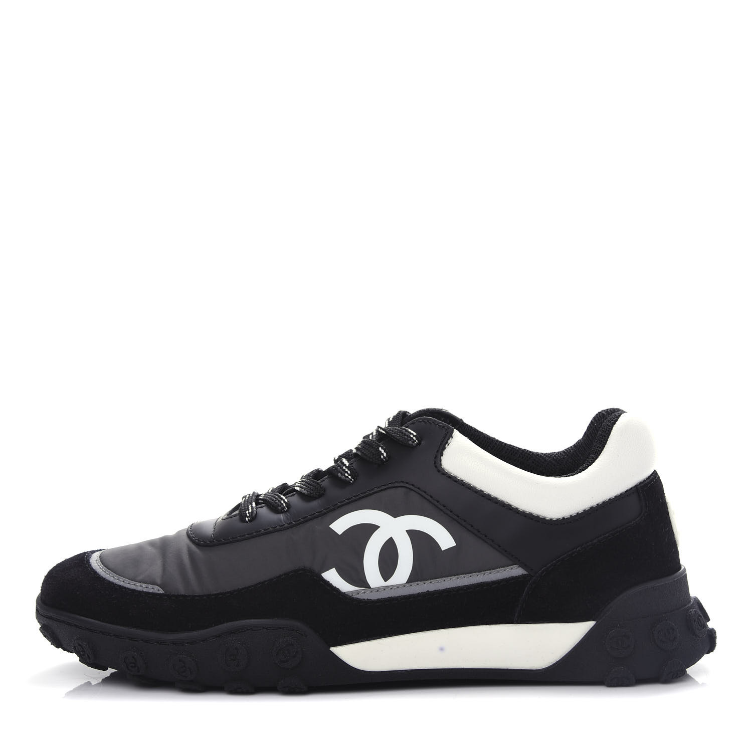 chanel cc grey black & white nylon calfskin sneaker