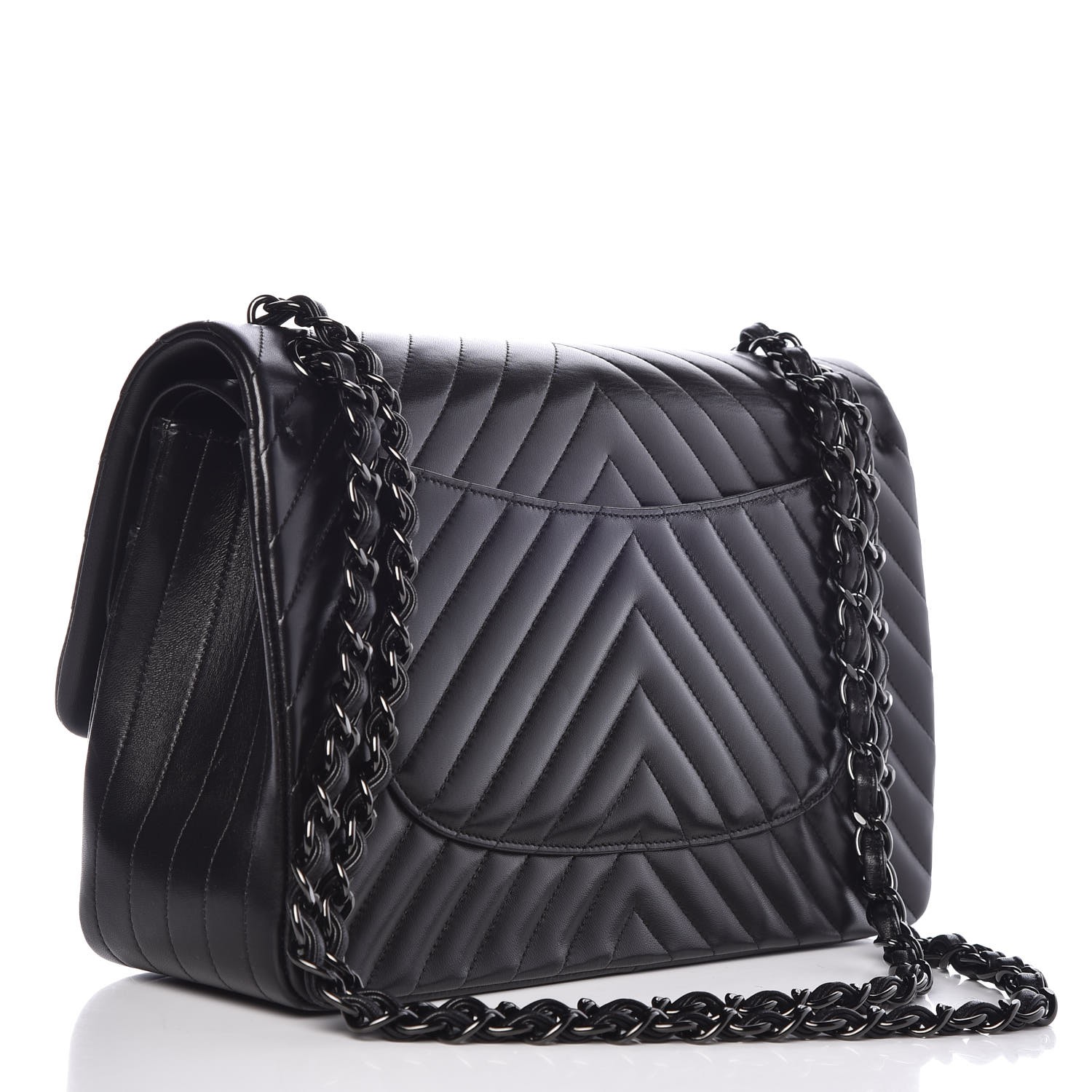 CHANEL Lambskin Chevron Quilted Jumbo Double Flap So Black