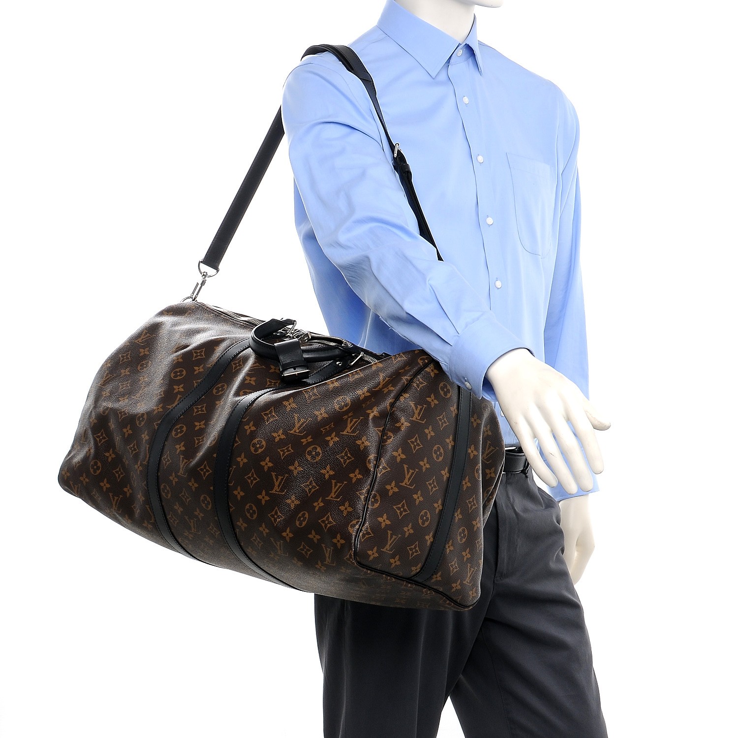LOUIS VUITTON Keepall Bandouliere 55 Monogram Macassar Travel Bag Authentic