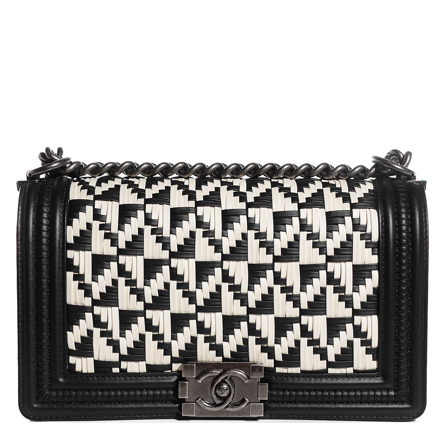 chanel woven boy bag