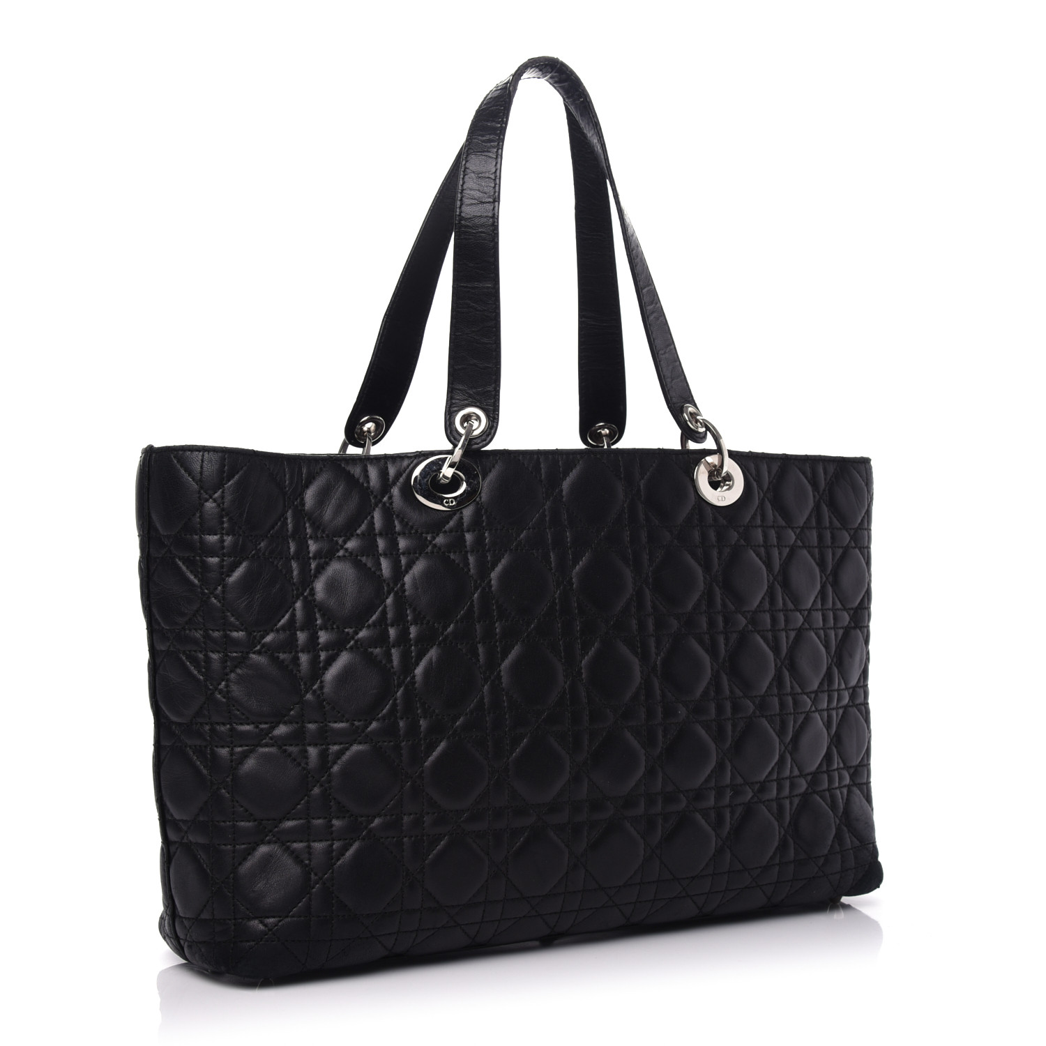 CHRISTIAN DIOR Lambskin Cannage Large Lady Dior Shopper Tote Black ...