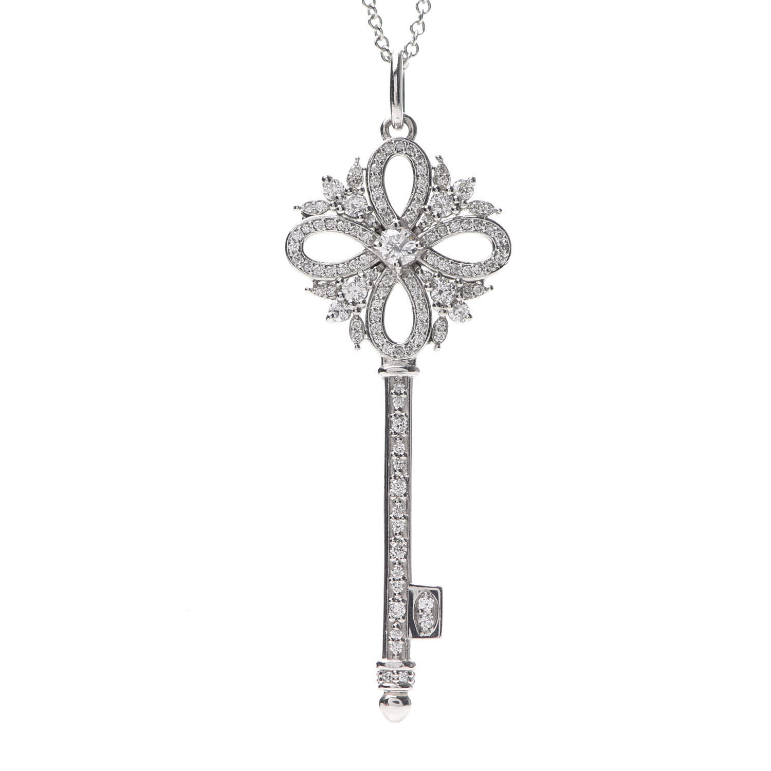 TIFFANY Platinum Diamond Victoria Key Pendant Necklace 589284