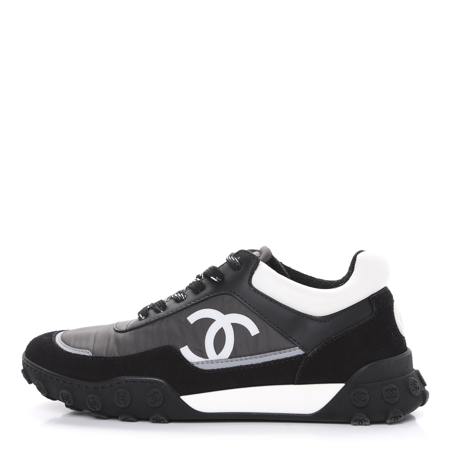CHANEL Nylon Calfskin Suede CC Sneakers 