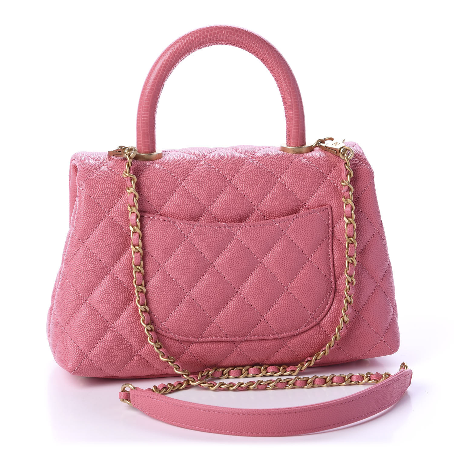 CHANEL Caviar Lizard Embossed Quilted Mini Coco Handle Flap Pink 597928 ...