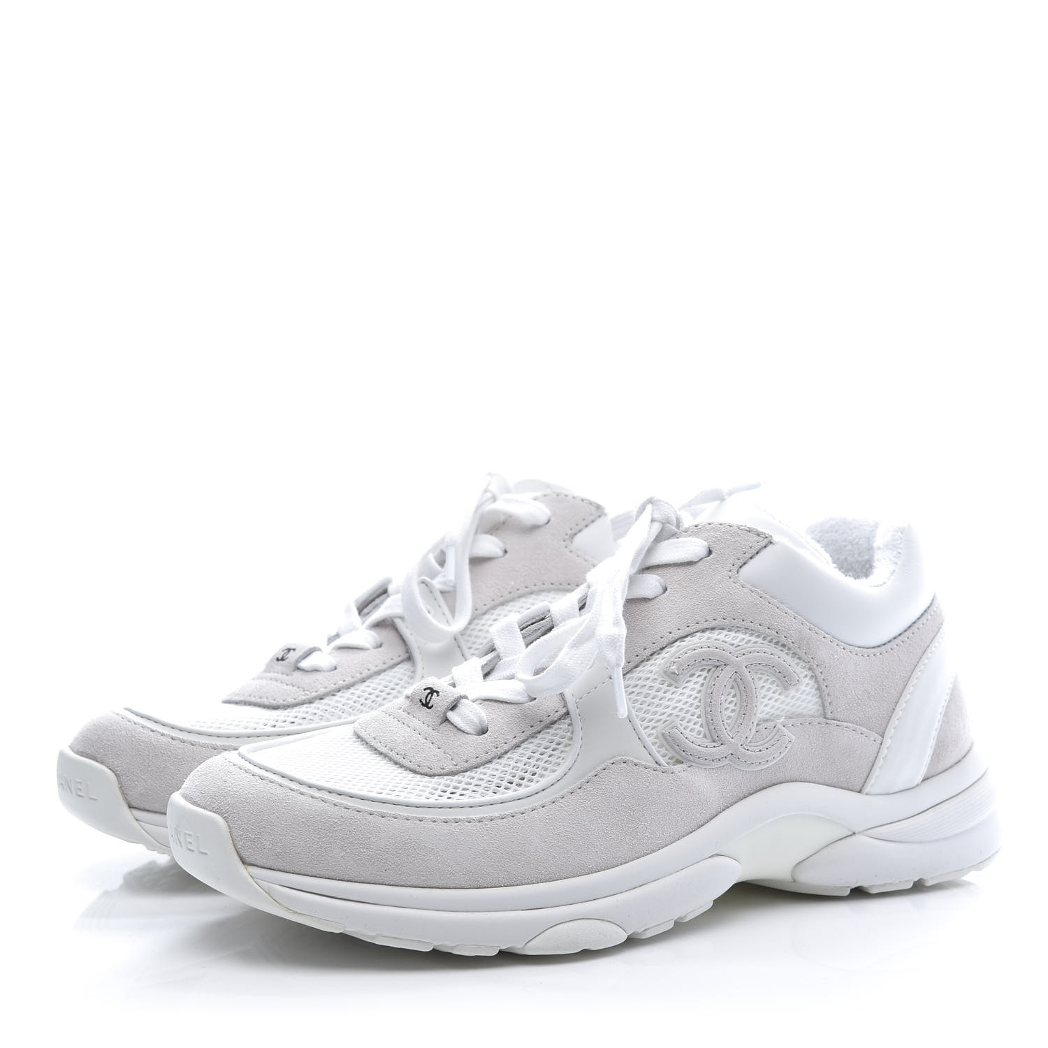 CHANEL Suede Calfskin Fabric CC Sneakers 39 White 599891 | FASHIONPHILE