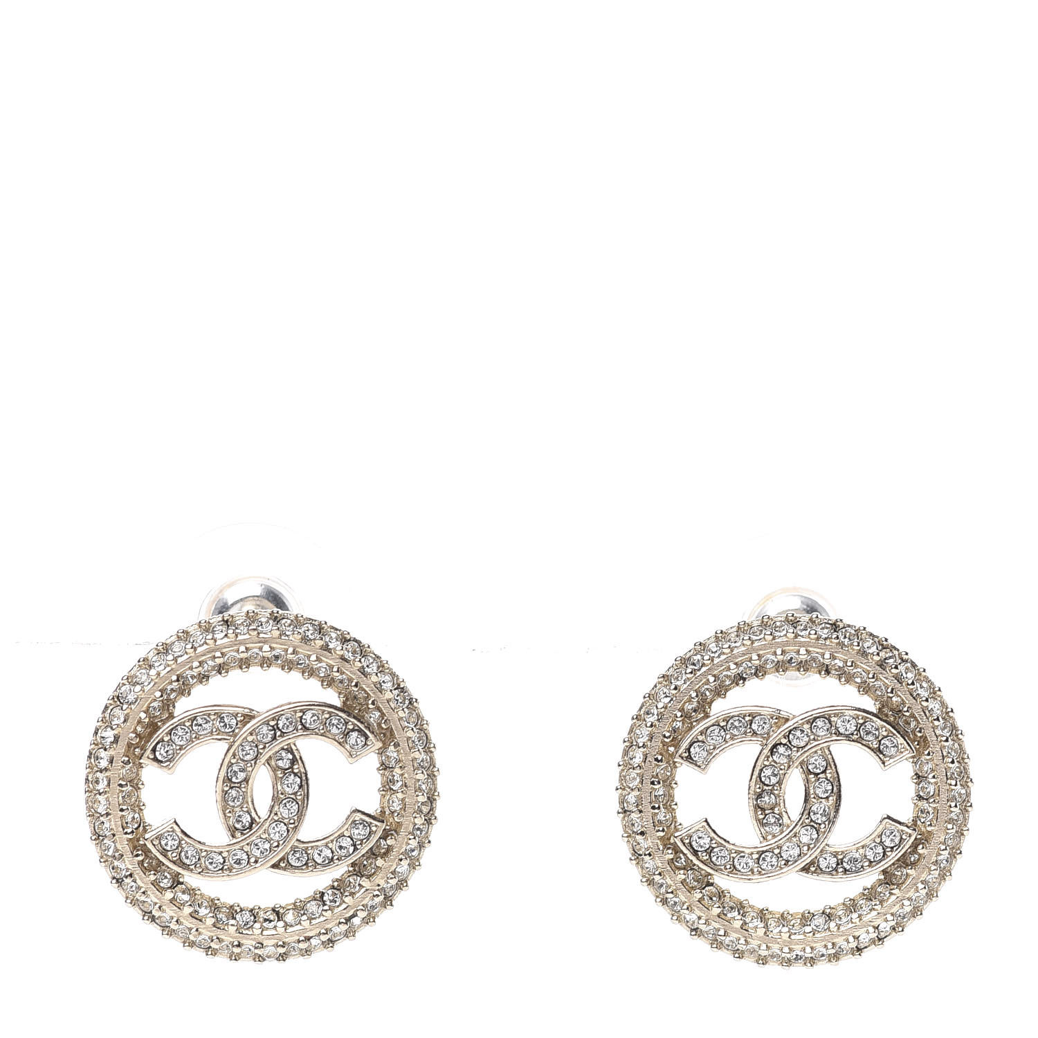 CHANEL Crystal CC Vendome Round Earrings Gold 600021 | FASHIONPHILE