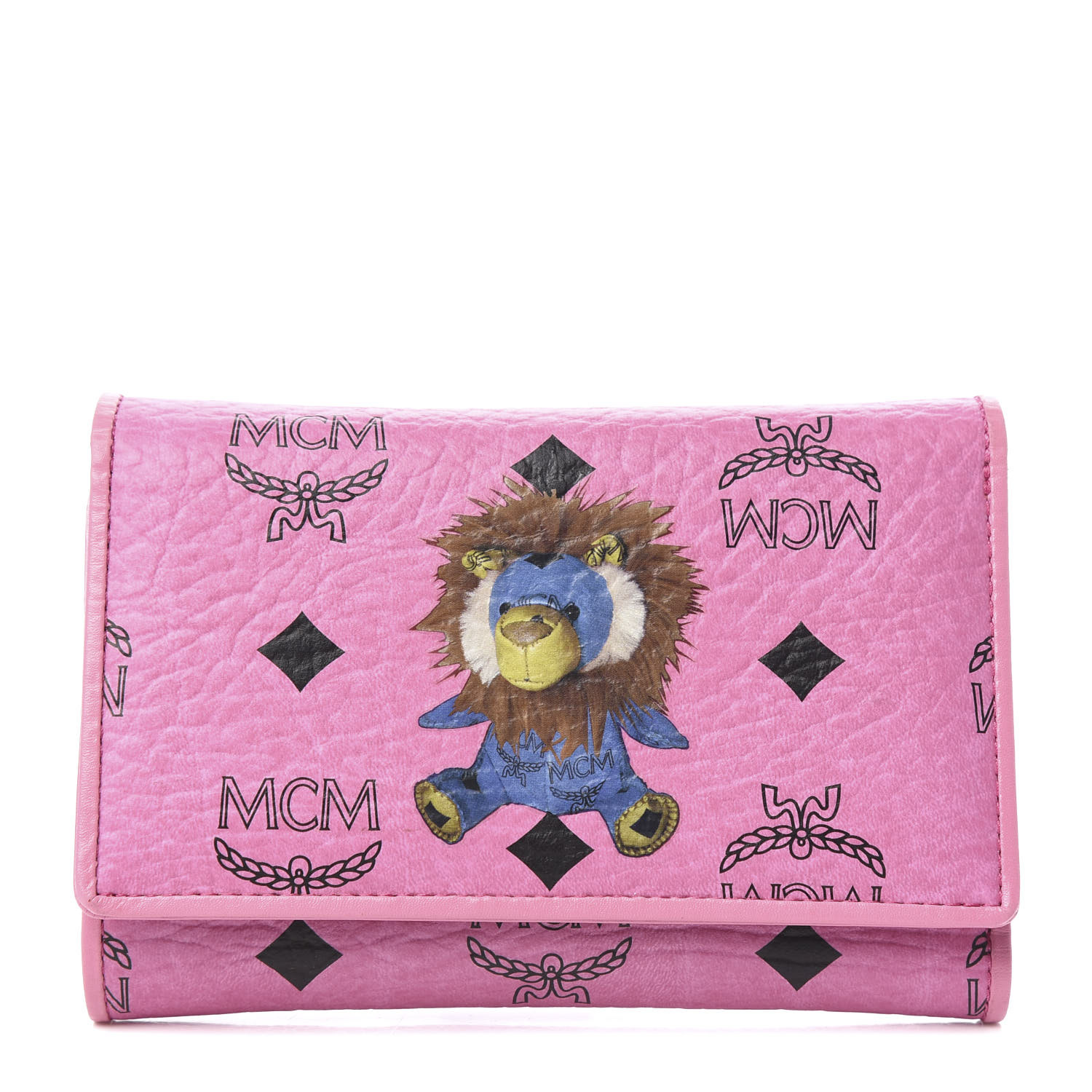 MCM Visetos Lion Tri-Fold Wallet Pink 601606