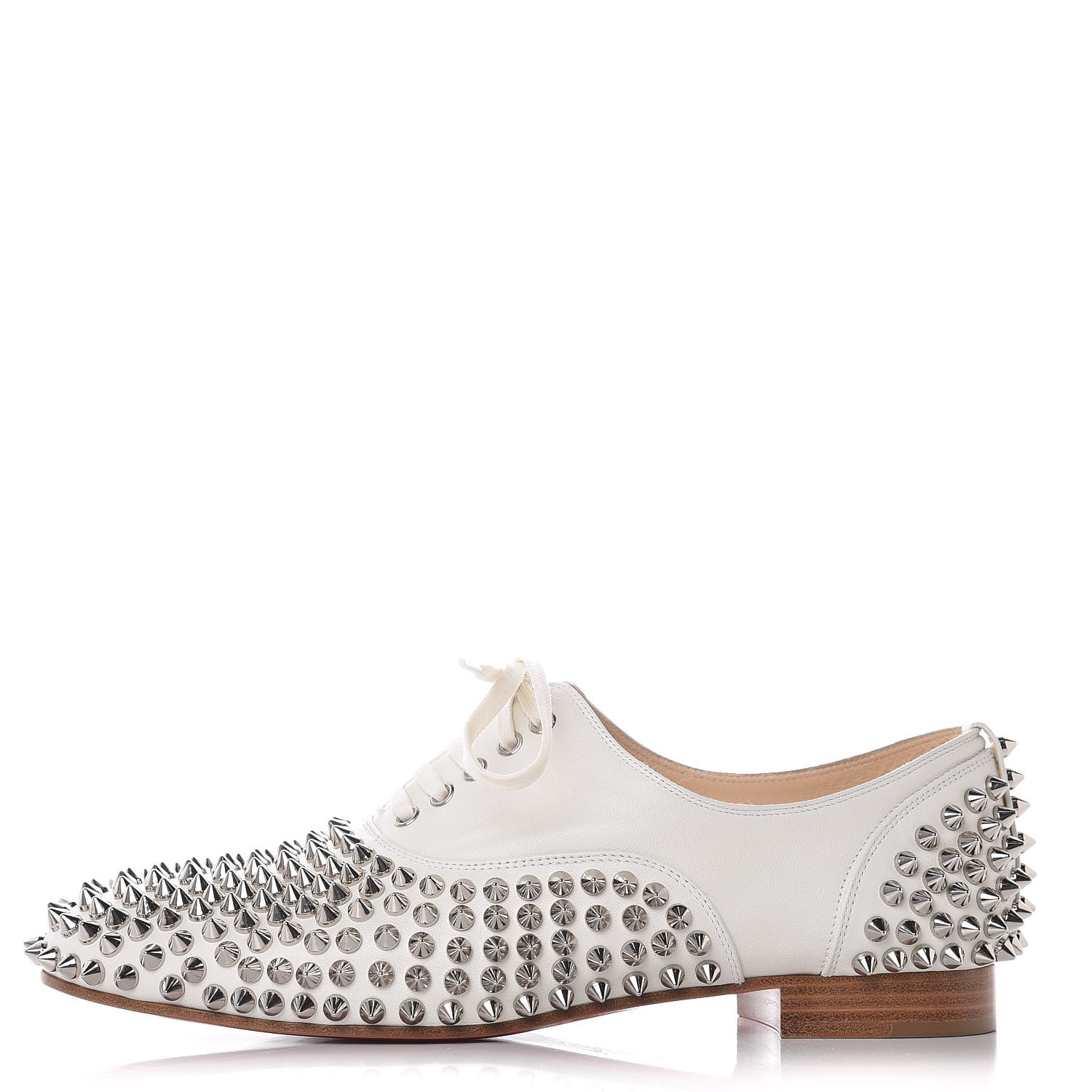 CHRISTIAN LOUBOUTIN Spikes Donna Flat Sneakers 38 Latte 348124 | FASHIONPHILE