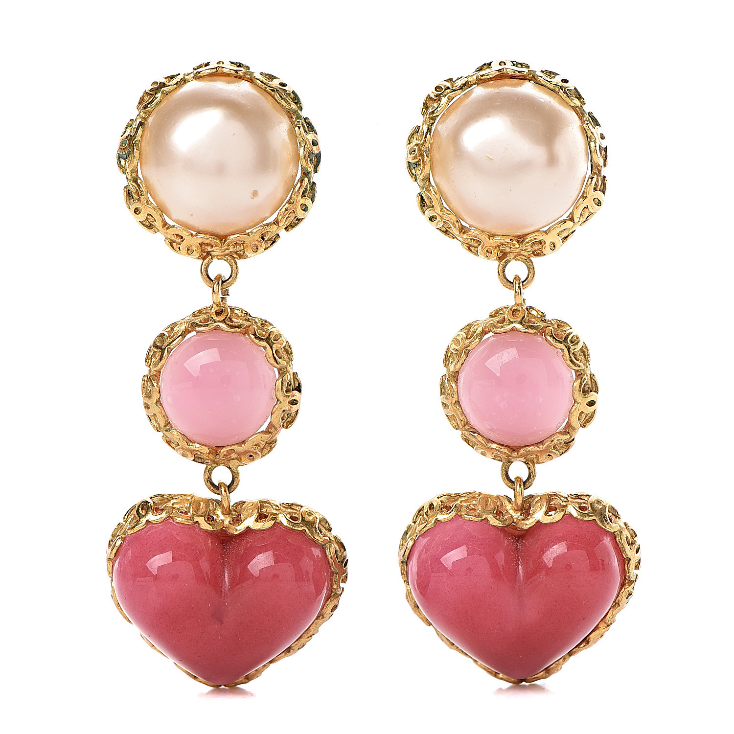 chanel heart earrings pearl