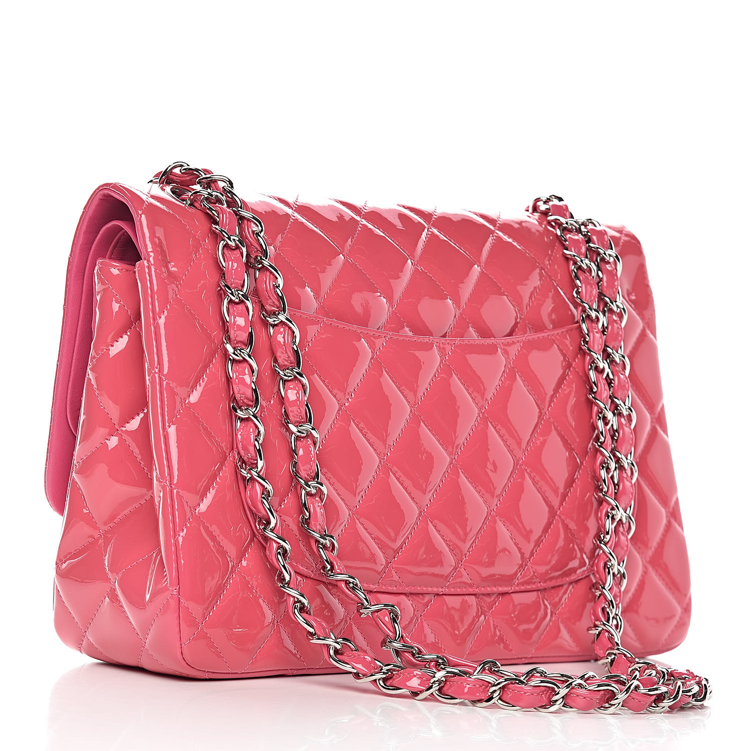 CHANEL Patent Quilted Jumbo Double Flap Pink 488936