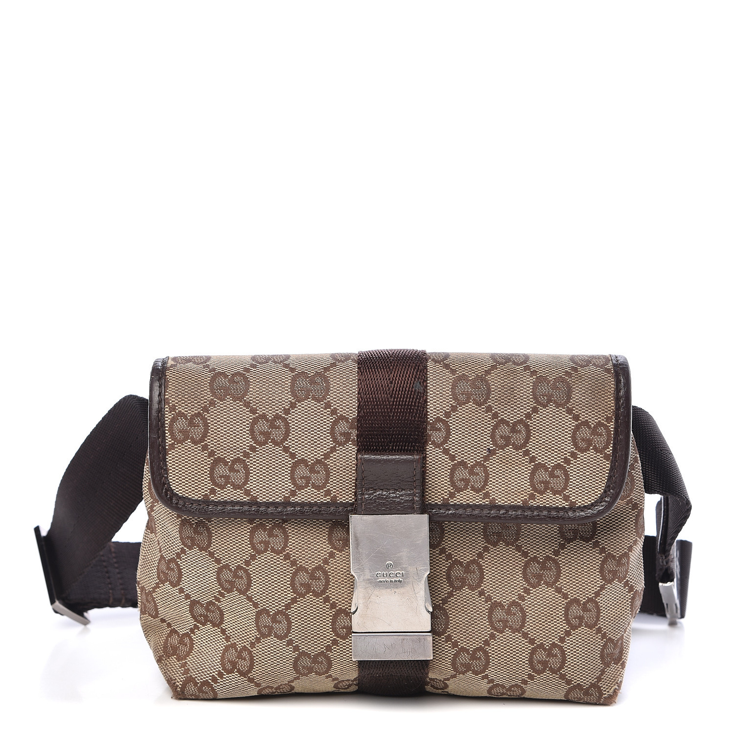 GUCCI Monogram Waist Pouch Bag Dark Brown 489144