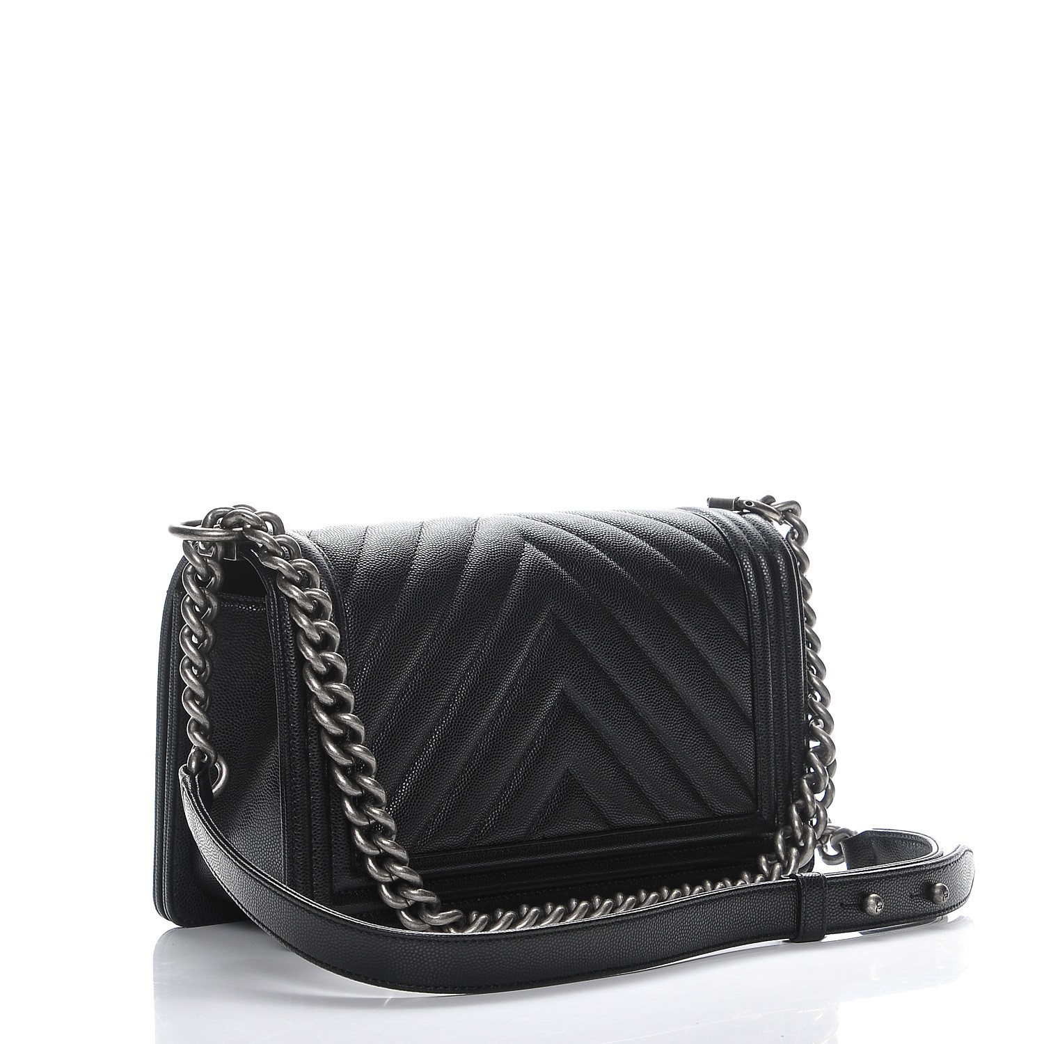 CHANEL Caviar Chevron Quilted Medium Boy Flap Black 206358