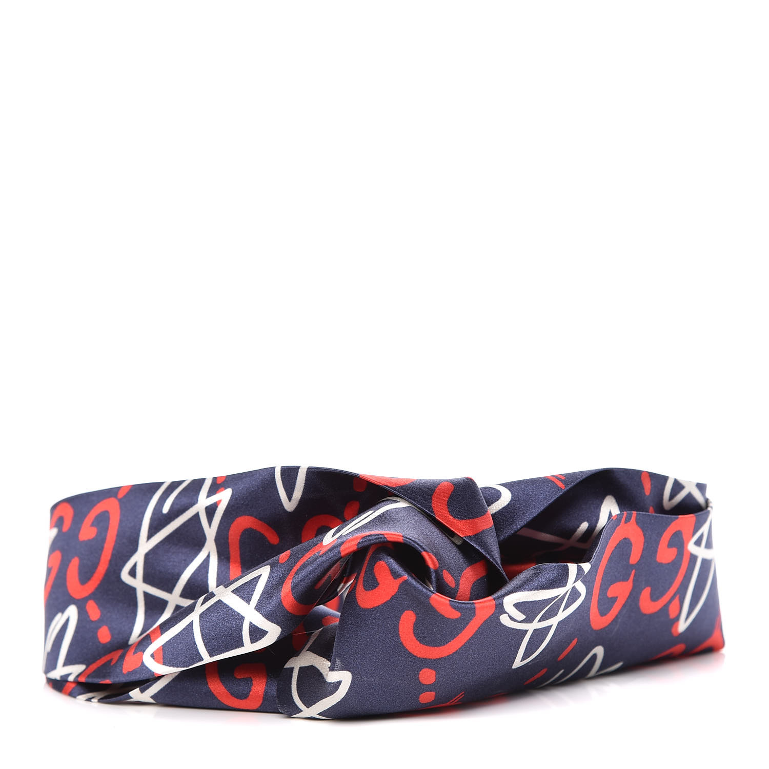 Gucci Silk Guccighost Stars Print Duchesse Headband Sapphire Red