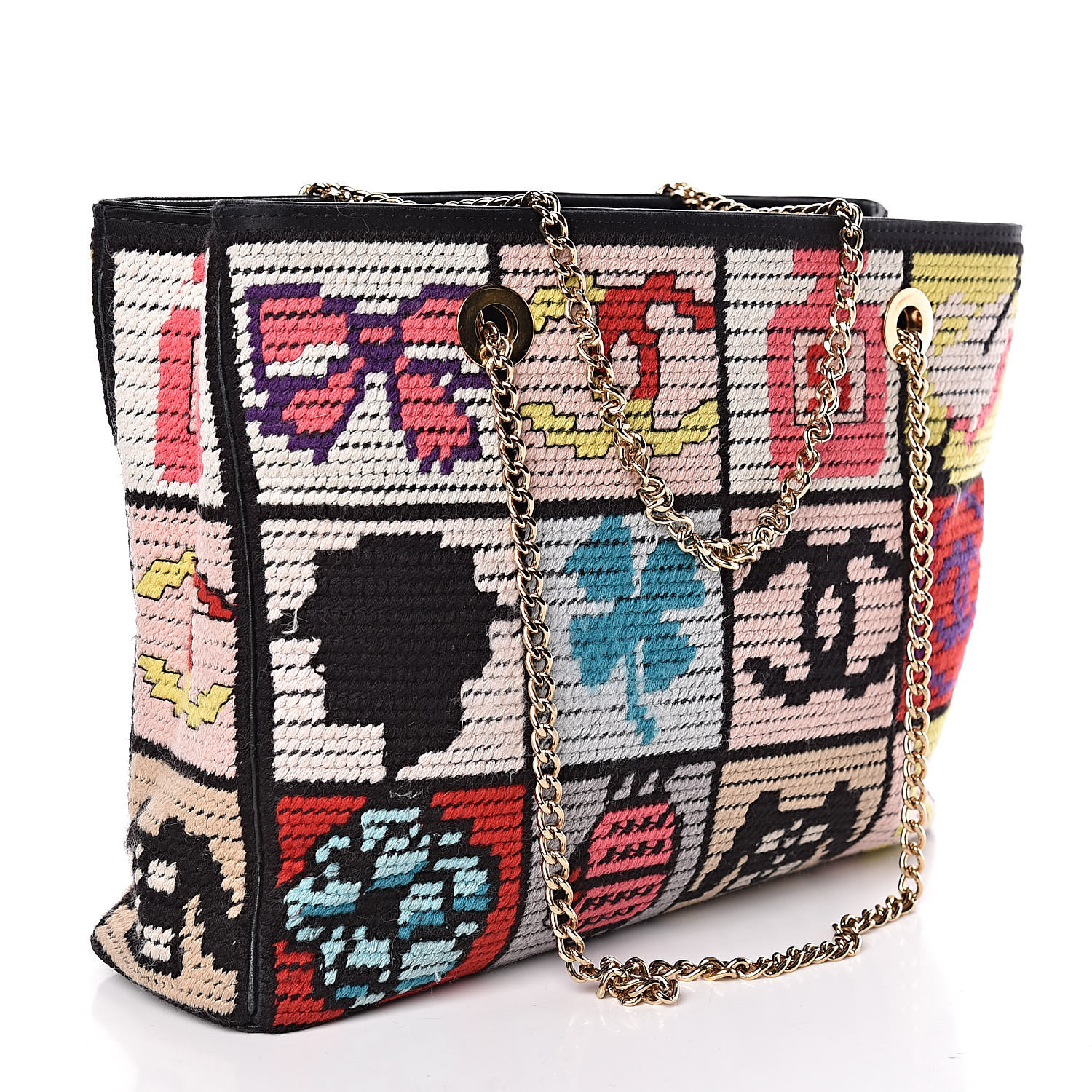 CHANEL Needlepoint Precious Symbols Shoulder Bag Black 450231