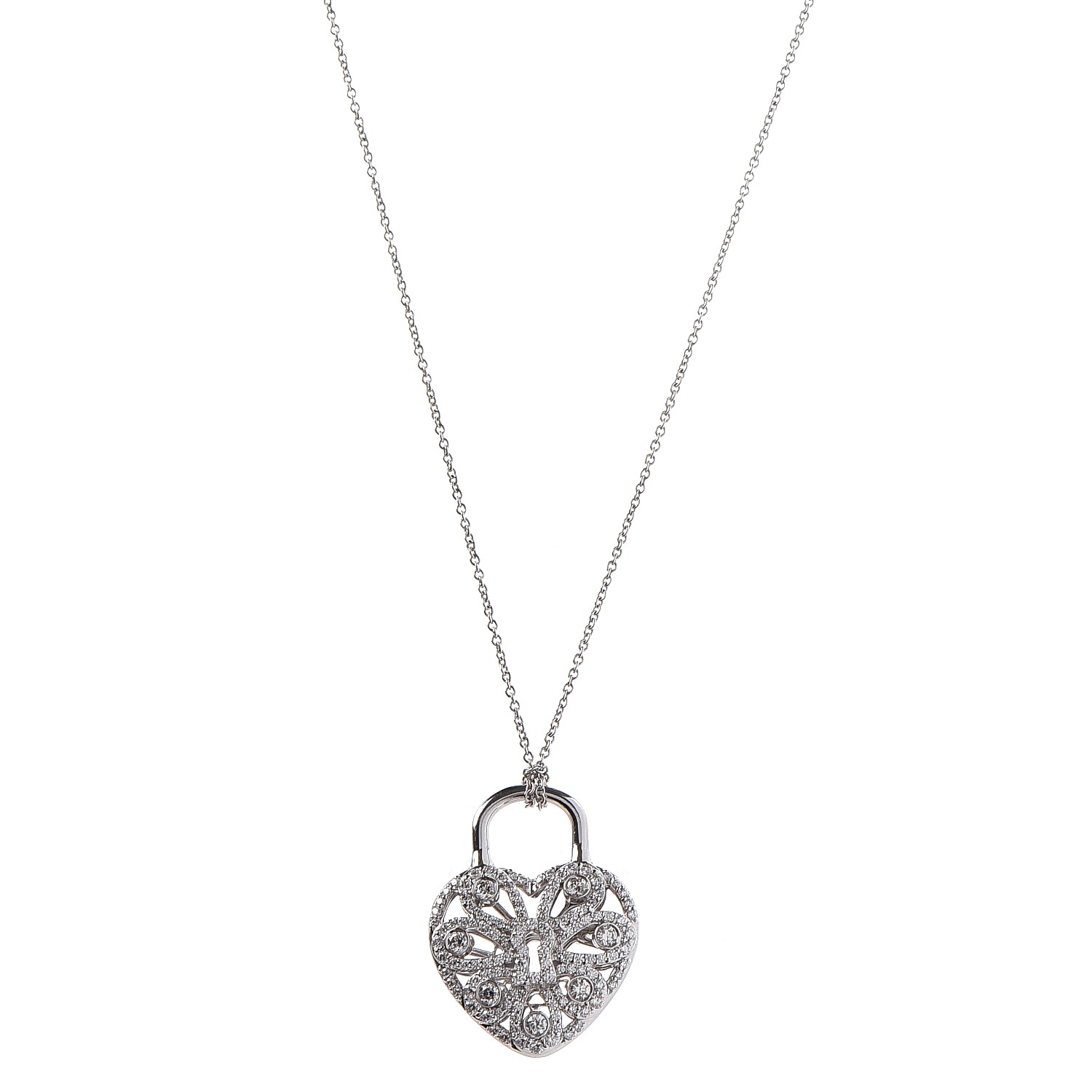 Tiffany 18k White Gold Diamond Filigree Heart Pendant Necklace Fashionphile