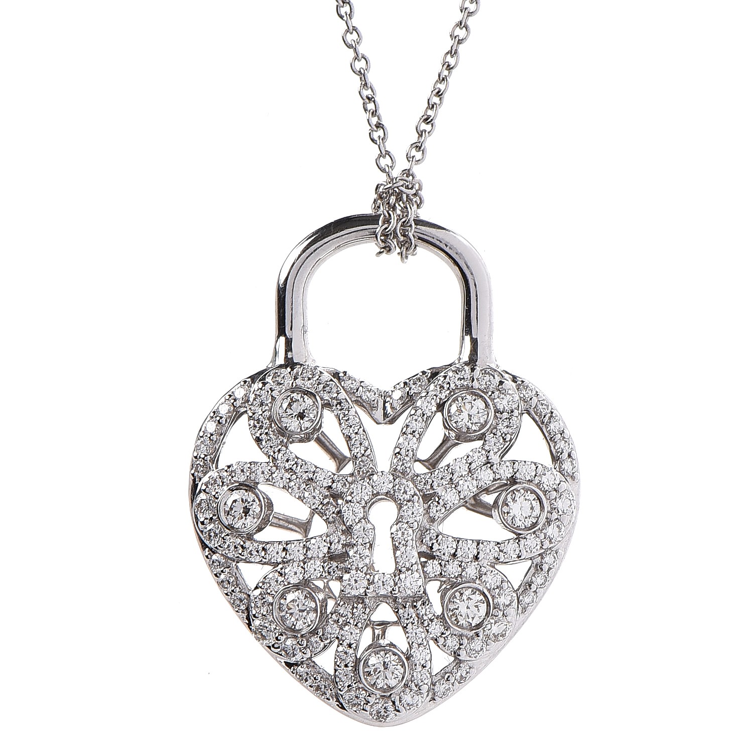 TIFFANY 18K White Gold Diamond Filigree Heart Pendant Necklace 287067