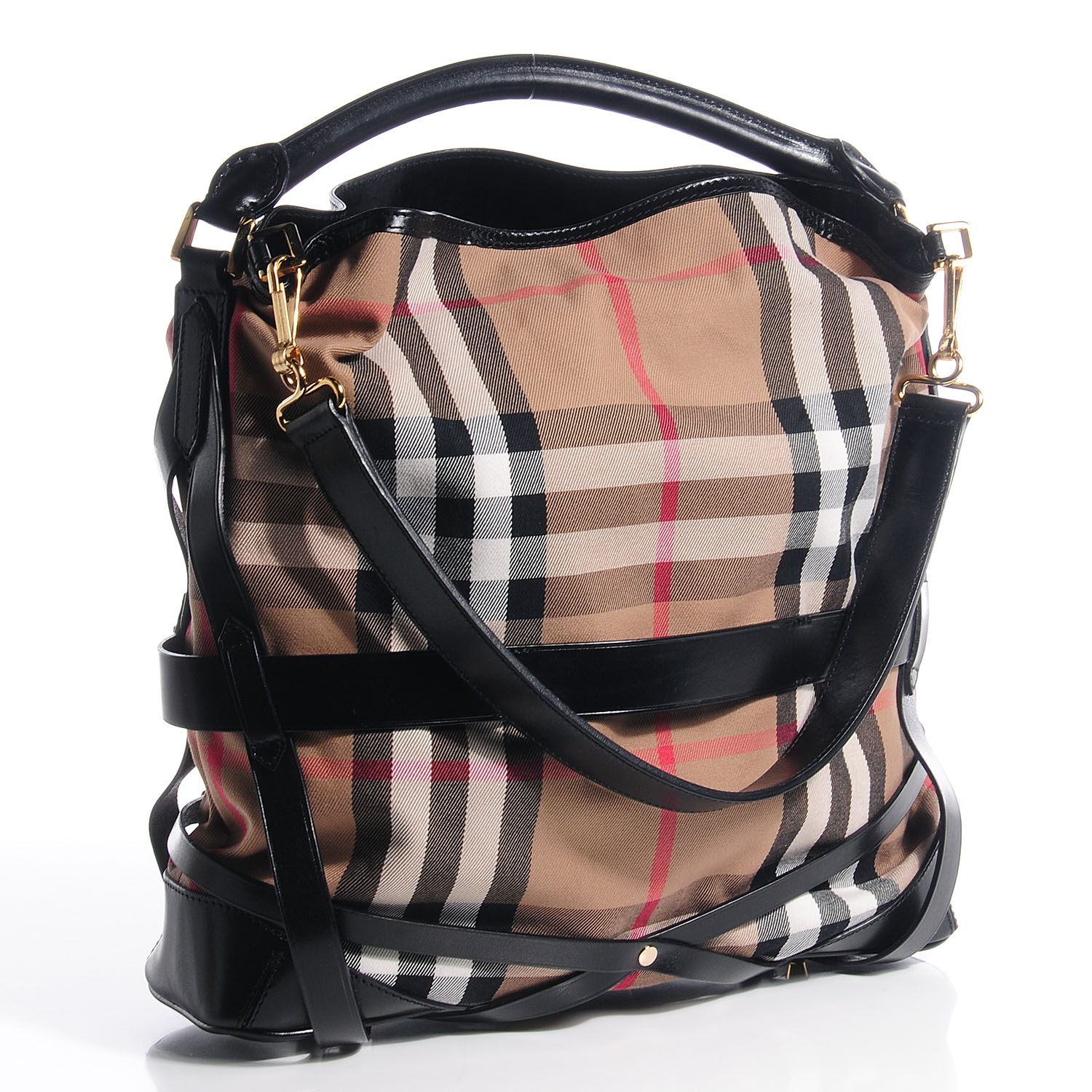 burberry large check canvas hobo bag